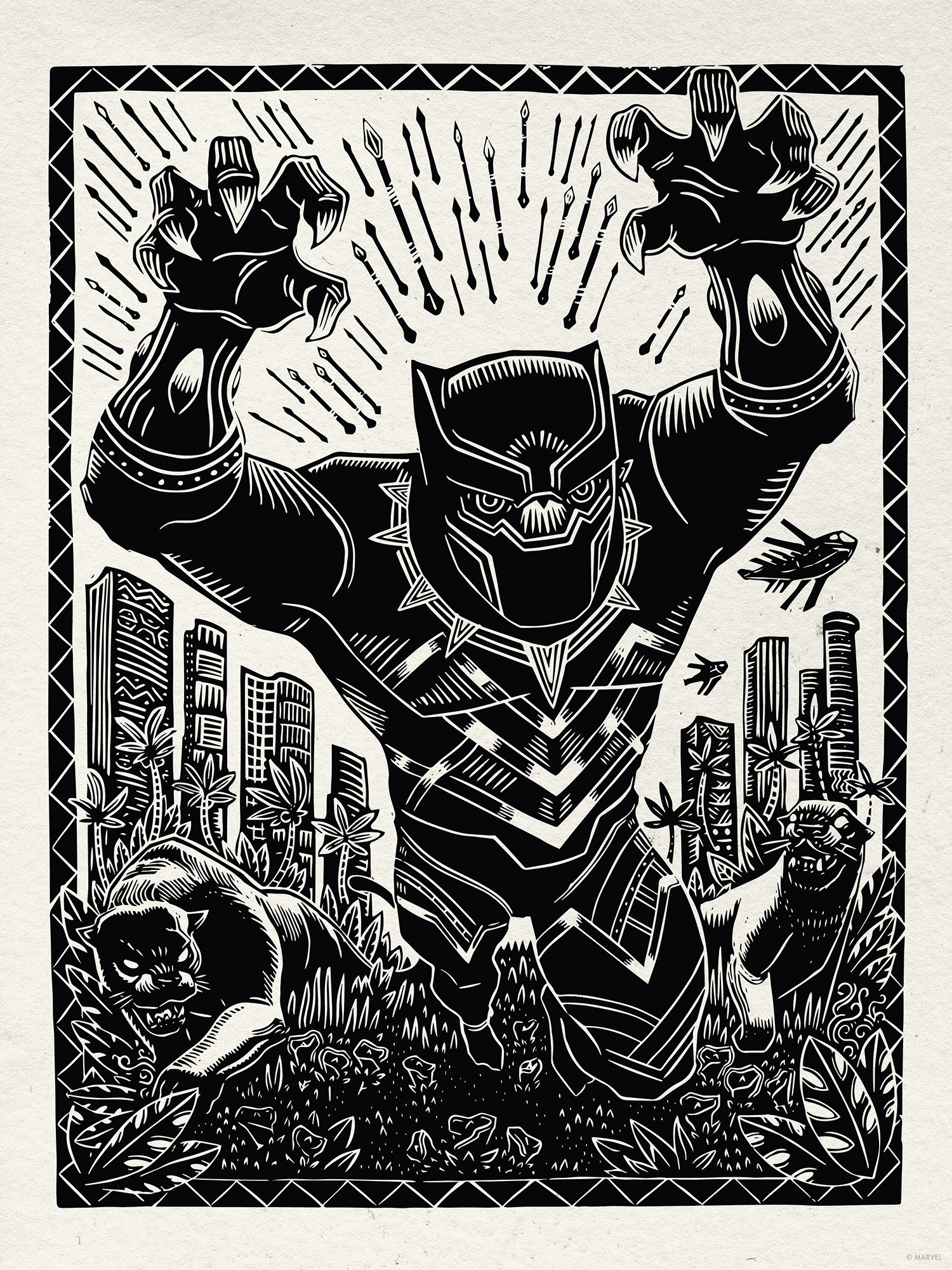 Komar Fresque murale »Marvel Black Panther Lino-Cut Charge« Ensemble, 1 cuis tlg. 30 x 40 cm (Breite x Höhe) - Kinderzimmer, Dekoration