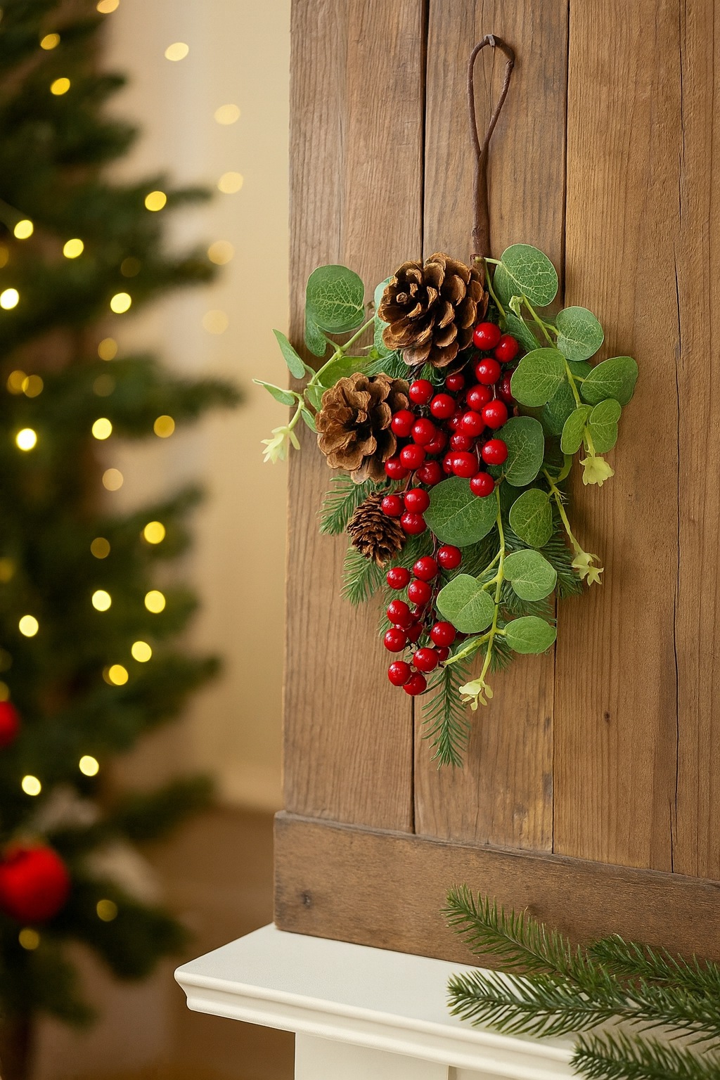 I.GE.A. Kunstblume »Dekobund Tanne/Eukalyptus« mit Beeren und Zapfen, zum Legen und Hängen
