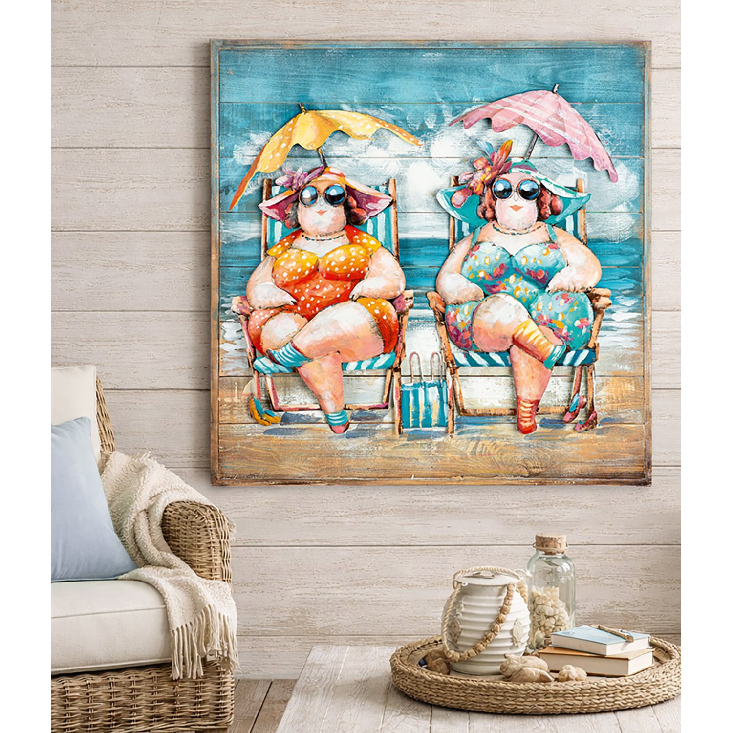 GILDE Tableau métallique »Bild quadratisch Sun Ladies  mehrfarbig« Images de plage 1 cuis tlg. Femmes de plage Ambiance estivale Chapeau de soleil Motif vacances Déco lifestyle
