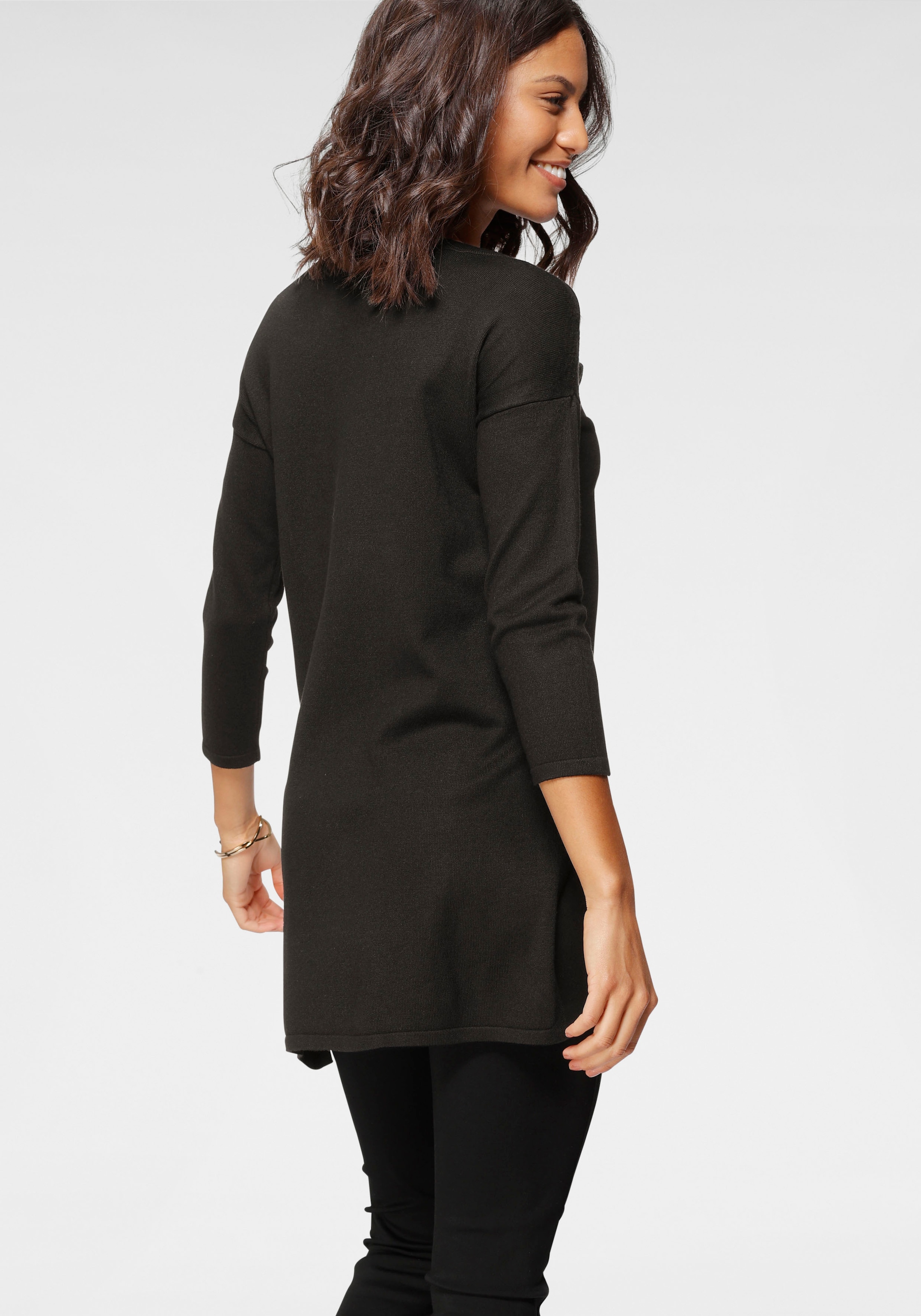 Laura Scott Pull long Feinstrick mit U-Boot Ausschnitt und seitlichem Schlitz