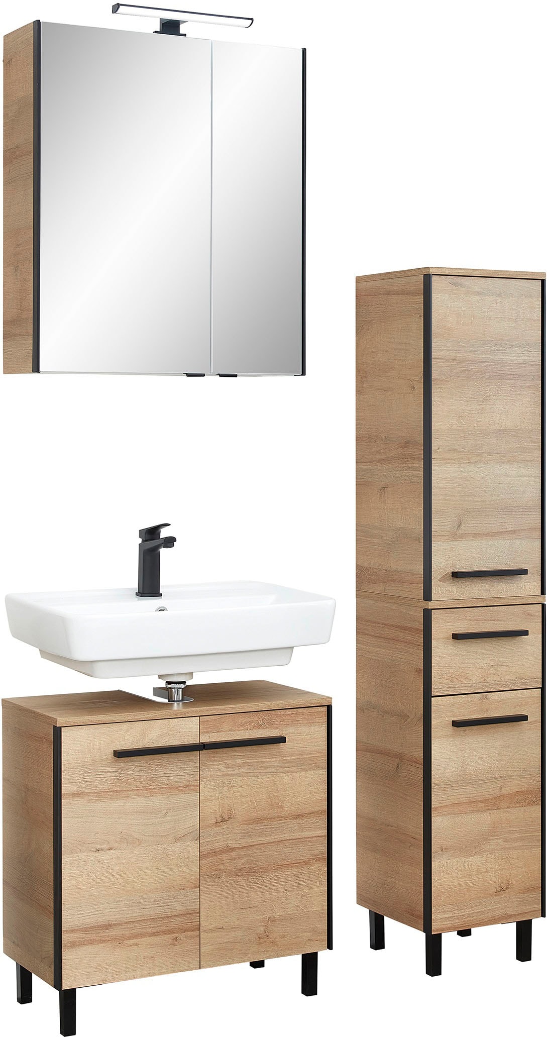 Saphir Ensemble de meubles de salle de bain »Quickset 395 3-teilig, Waschbeckenunterschrank mit LED-Spiegelschrank« 4 cuis tlg.