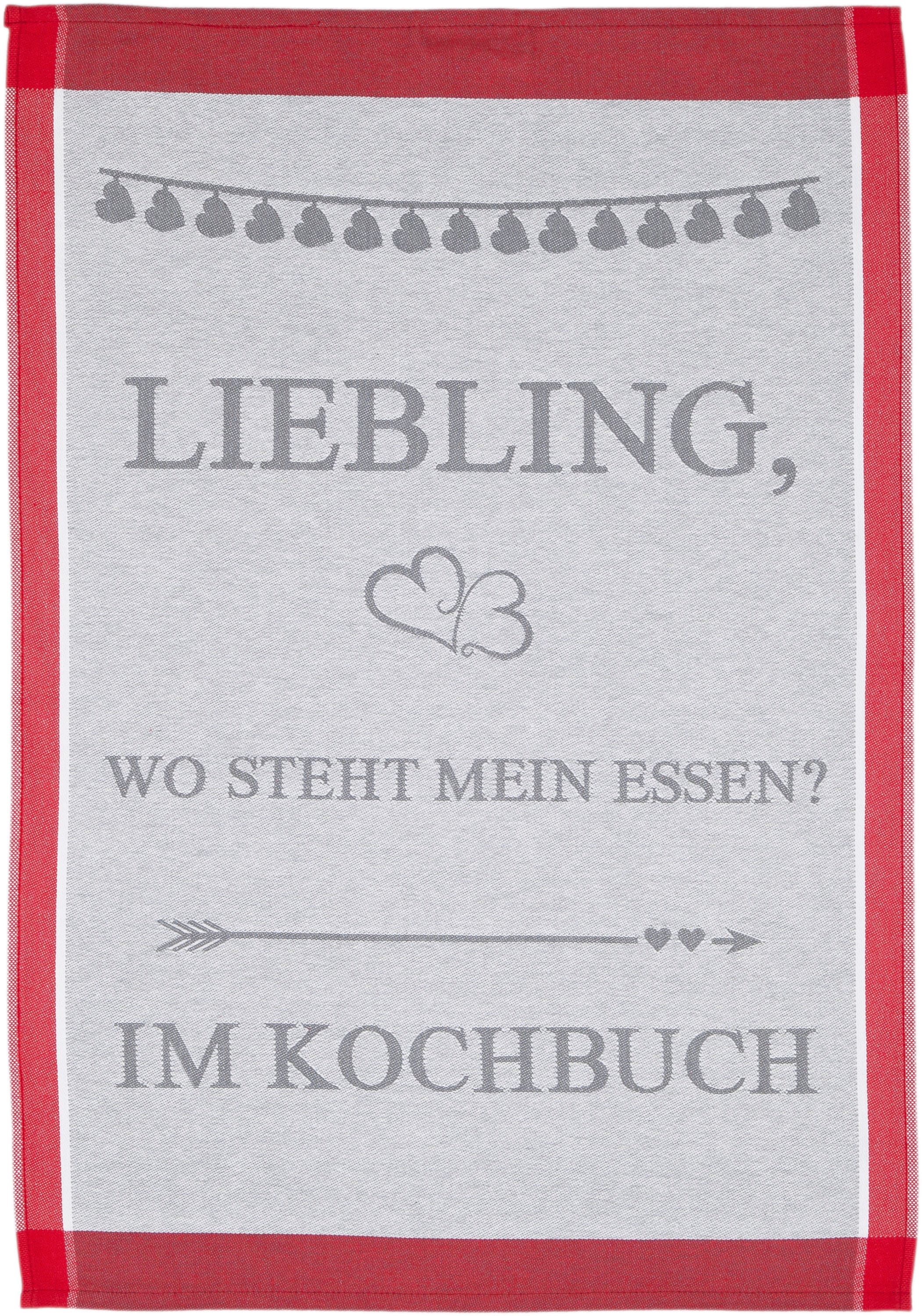 ROSS Chiffon à vaisselle »Liebling, wo steht mein essen… im Kochbuch« Serviette à imprimer, 100% coton