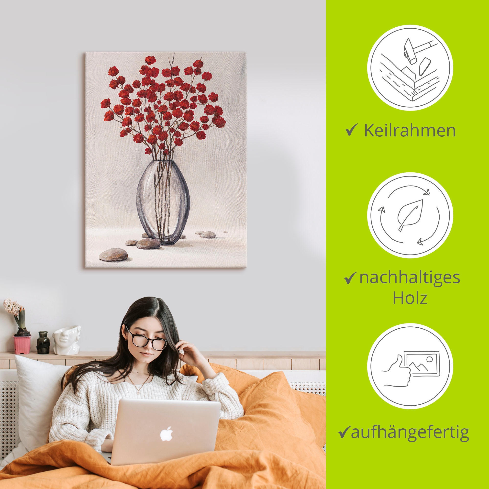 Artland Tableau sur toile »Dekorative rote Herbstblumen« 1 cuis tlg. auf Keilrahmen gespannt