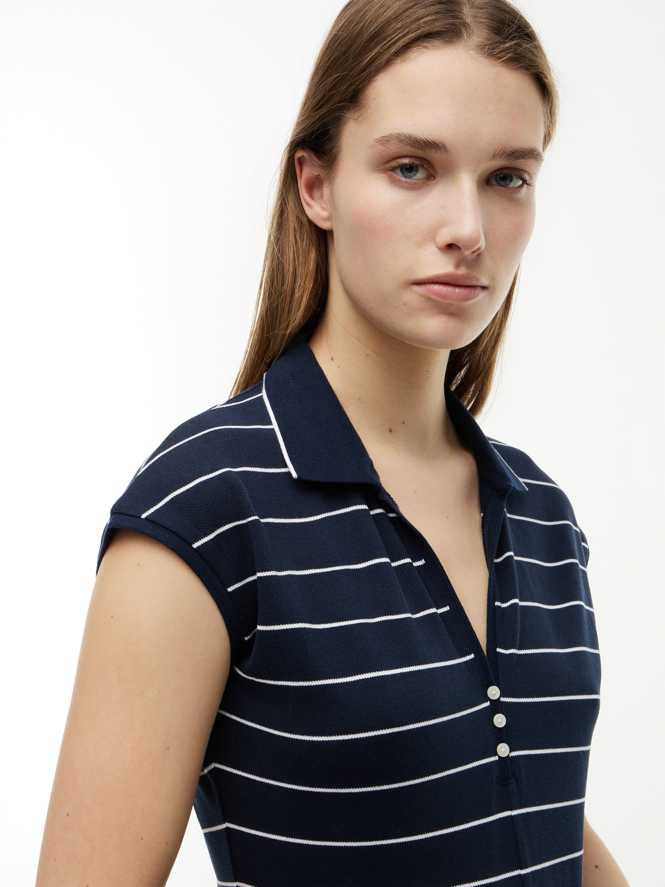 Tommy Hilfiger Robe polo »LYOCELL PQ HENLEY MIDI POLO DRS« Sans poche Materialmix, Polokragen, mit Stretch
