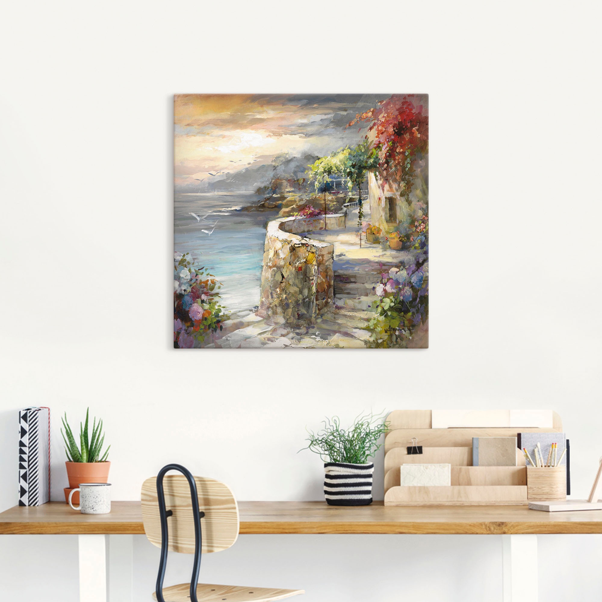 Artland Leinwandbild »Möwen und Sonnenuntergang« Gewässer 1 Stk. tlg. auf Holzrahmen gespannt