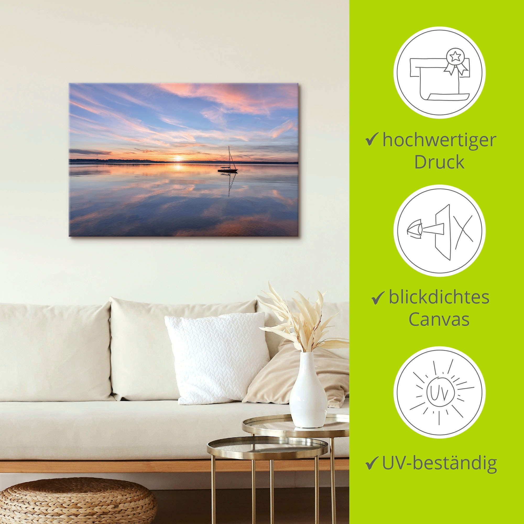 Artland Tableau sur toile »Sonnenuntergang am Starnberger See II« 1 cuis tlg. auf Holzrahmen gespannt