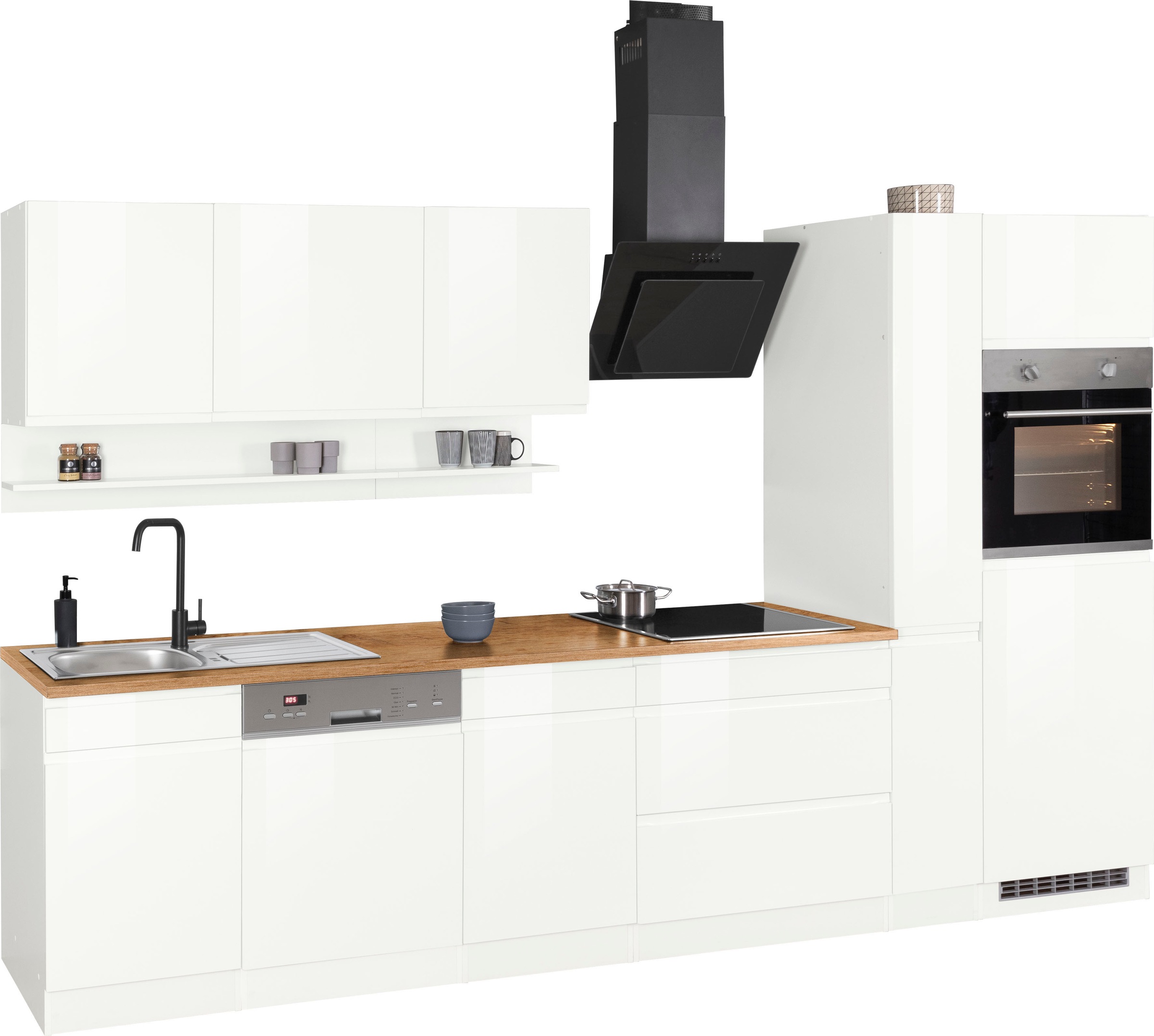 KOCHSTATION Kitchenette »KS-Virginia,neu in verbesserter Ausführung« plan de travail épaisseur 38 mm, rangement, fermeture douce,  largeur 330 cm, soft-close, sans appareils électriques