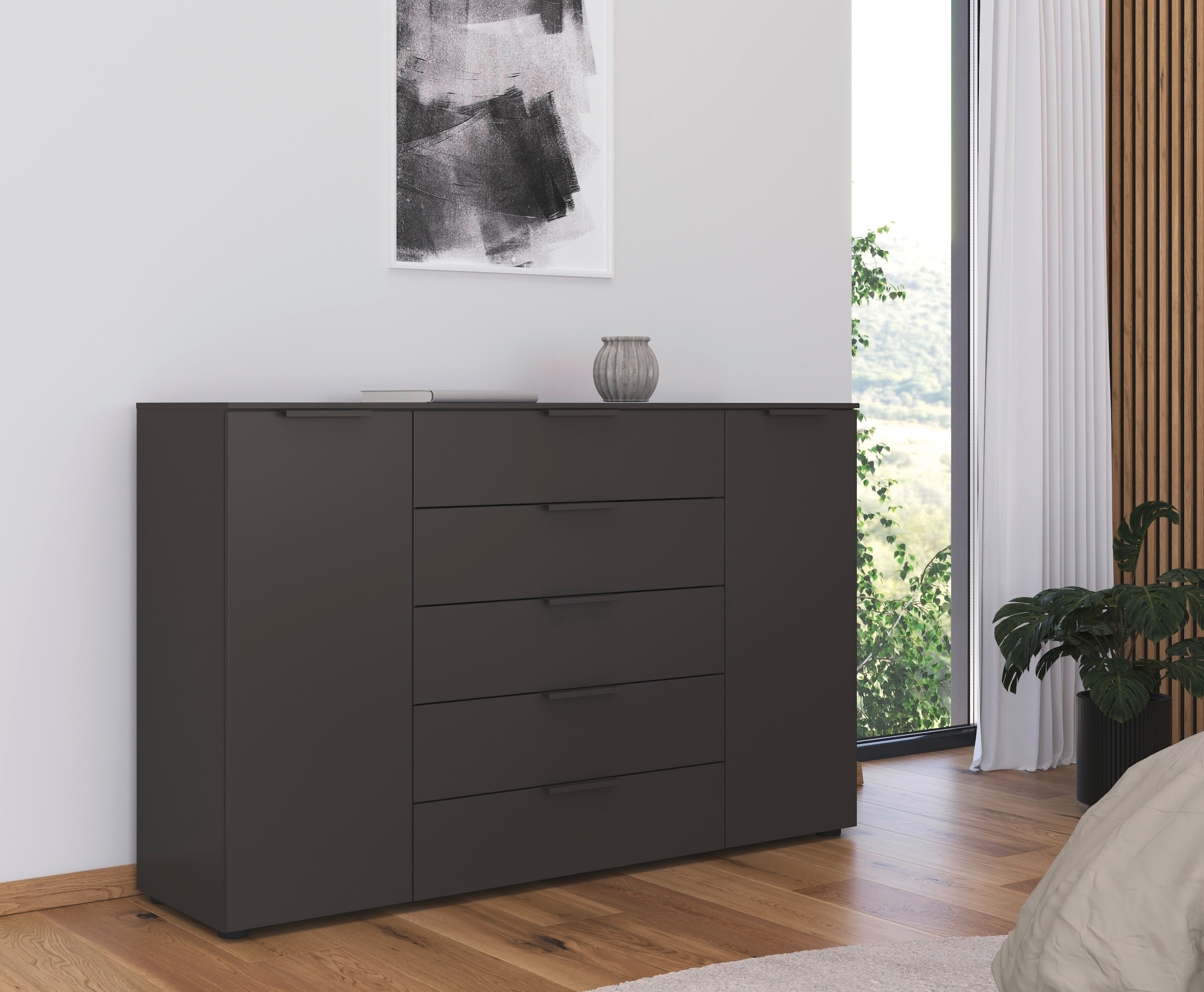 rauch Schubkastenkommode »Flipp Schubladenkommode Wäscheschrank Schrank« Breite 160/180 cm mit 4 Einlegeböden,  2-türig mit  5 Schubladen und Soft-Close-Funktion in zwei Breiten