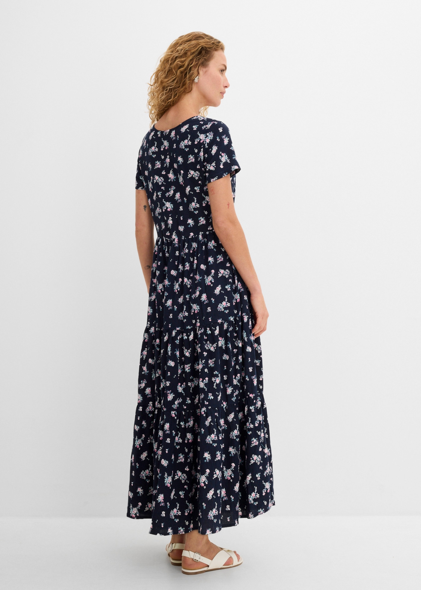 bonprix Maxi robe en coton pur, coupe loose fit, manches courtes, motif intégral