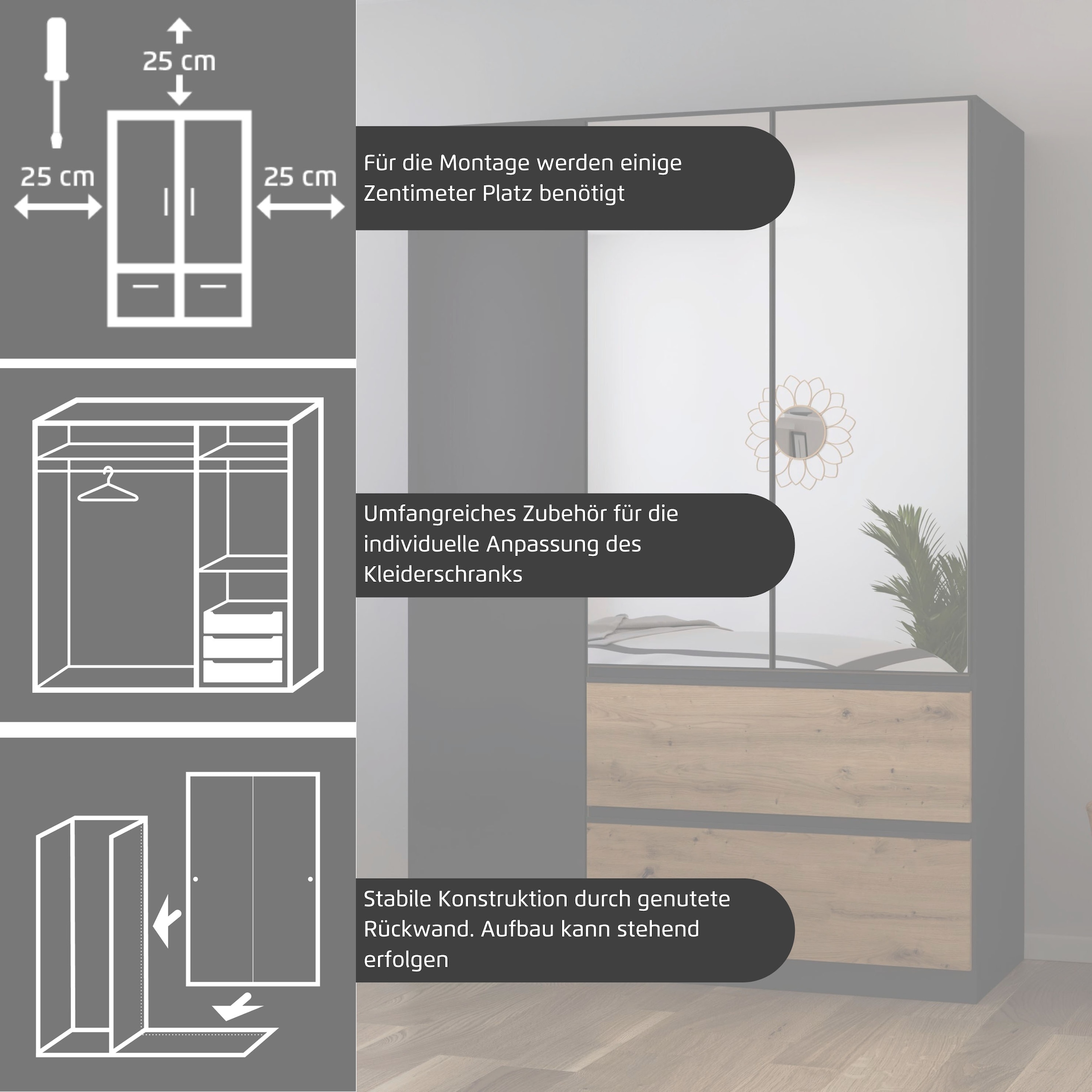 rauch Armoire à portes battantes »Kleiderschrank Schrank Garderobe Wäscheschrank Schlafzimmer JOEL« En 3 configurations différentes BASIC/CLASSIC/PREMIUM,  avec deux tiroirs, fonction Push-to-Open MADE IN GERMANY