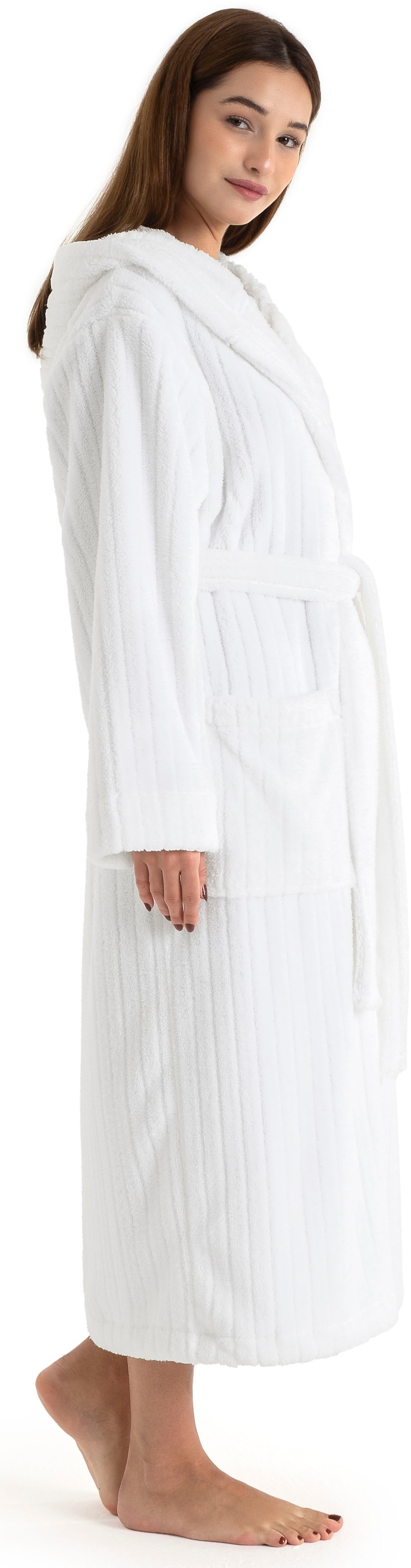 LeGer Home by Lena Gercke Unisex-Bademantel »Lovina gestreift, ideal für Sauna & Spa, Hotelbademantel, Morgenmantel« 1 Stk. Hoch-Tief, kuschelig weicher Fleece, plüsch, Damen und Herren, XS-3XL