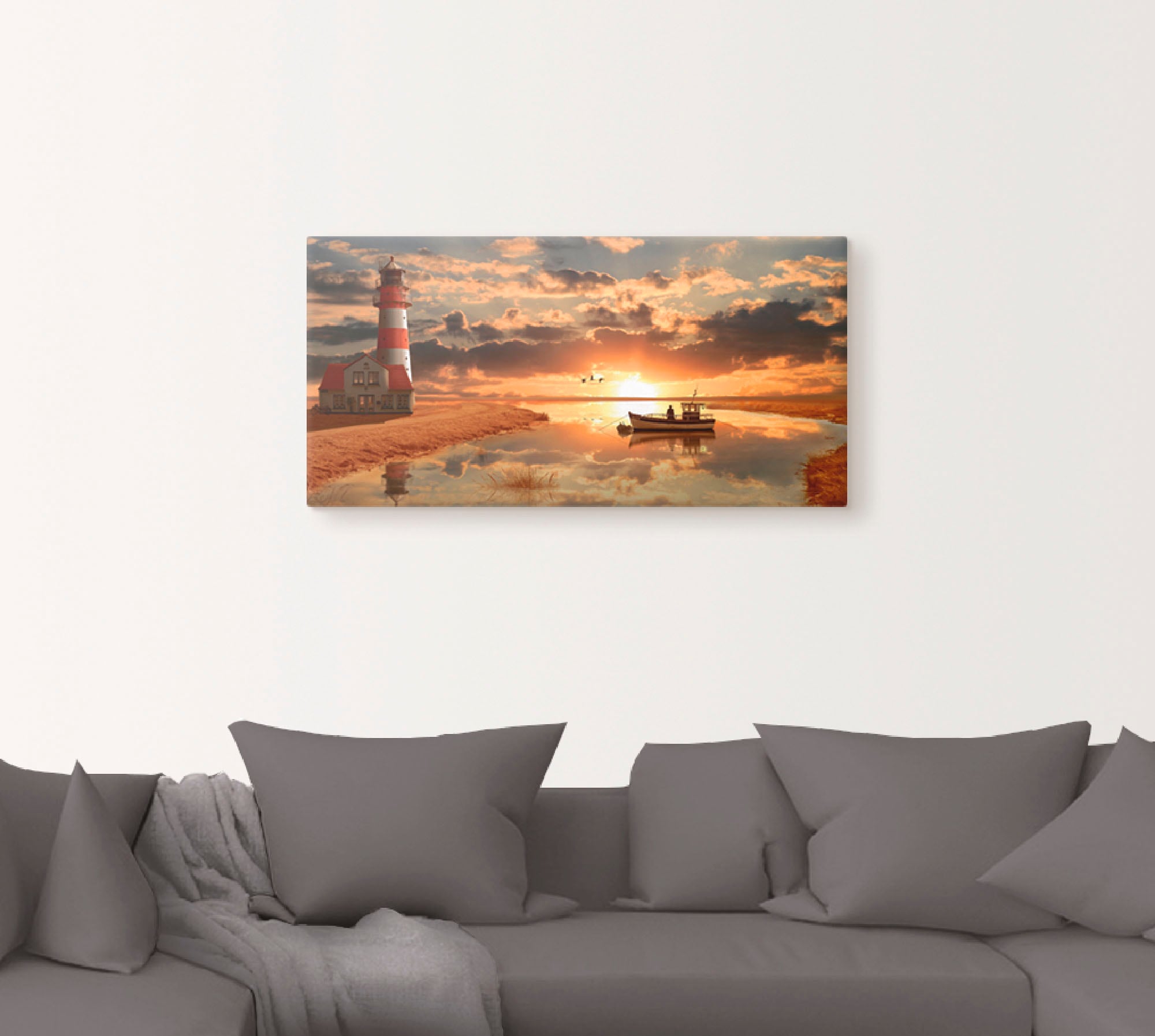 Artland Wandbild »Maritime Idylle beim Leuchtturm«, Gebäude, (1 St.), als Leinwandbild, Poster, Wandaufkleber in verschied. Grössen