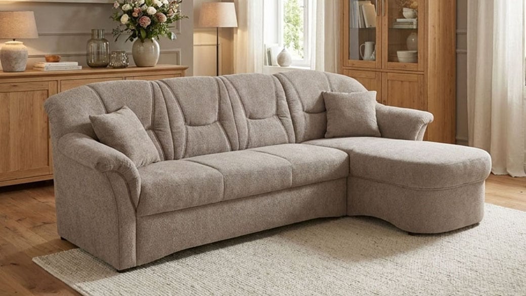 GOODproduct Ecksofa "Langelland 232 x 146 cm, auch mit Schlaffunktion, mittelfester Sitz" L-Form, mit Federkern, pflegeleichter, weicher Luxus-Microfaser