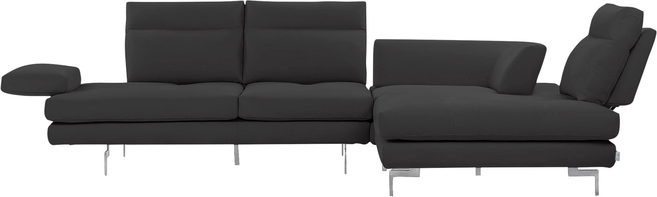 CALIA ITALIA Ecksofa »Toby Wing, L-Form, Designsofa mit sensationellem Sitzkomfort«, Sitztiefenverstell.,wahlw. mit Kissen-Set, Füsse chrom glänzend