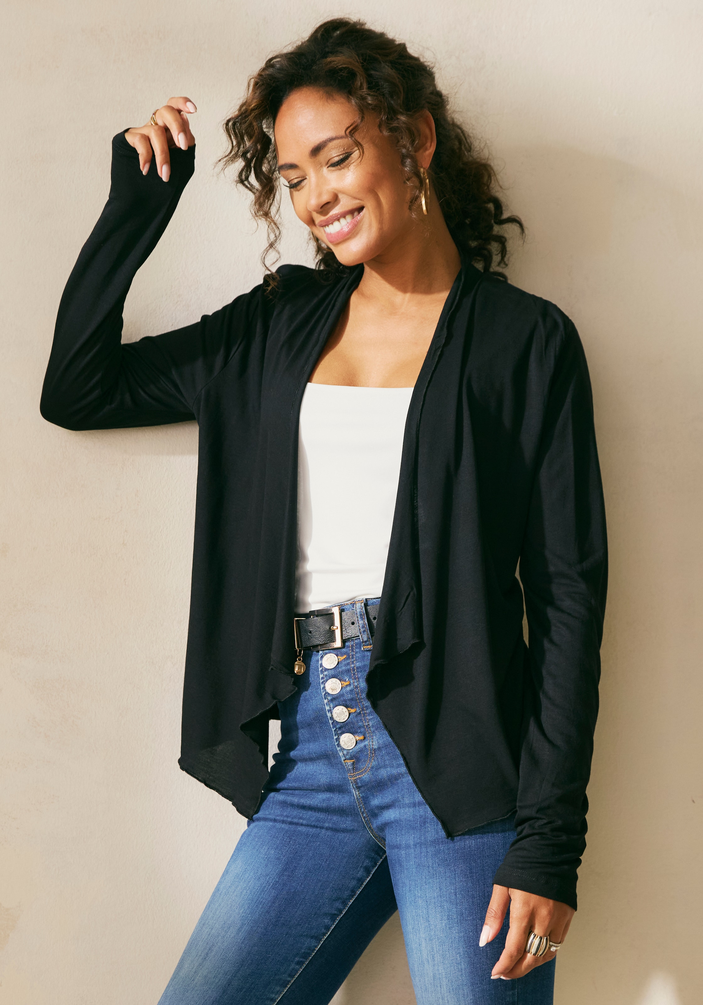 LASCANA Shirtjacke in offener Form, Strickjacke aus Jersey, Sommerjacke, Cardigan