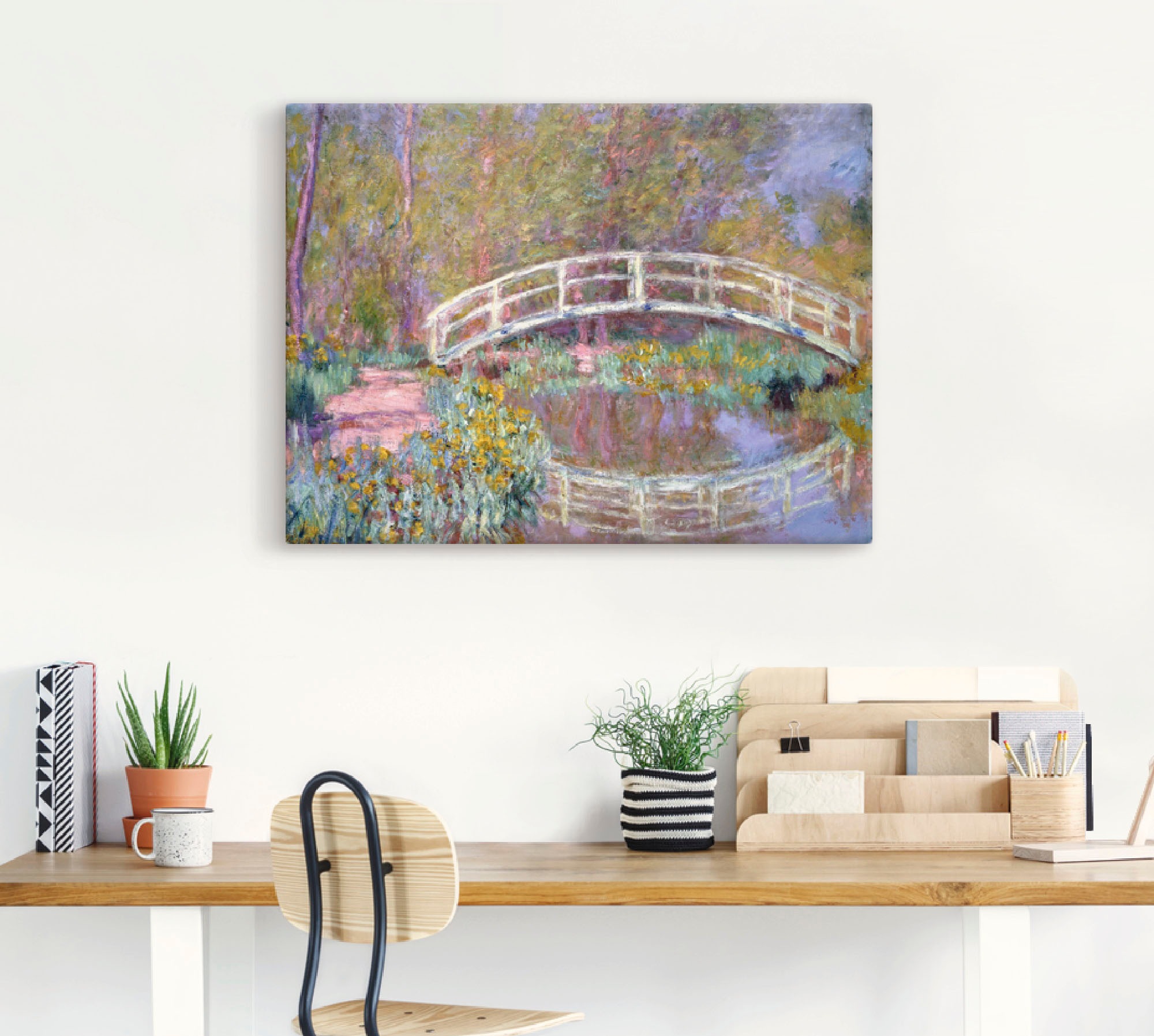 Artland Leinwandbild "Brücke in Monets Garten" Gewässer 1 Stk. tlg. auf Holzrahmen gespannt