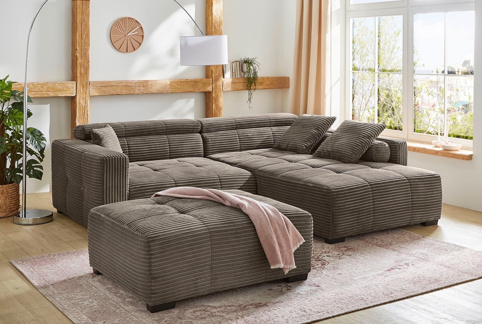 Jockenhöfer Gruppe Ecksofa »Severino L-Form im Big-Sofa-Style«, mit Kopfteilverstellung, rechts/links montierbar, Wellenfederung