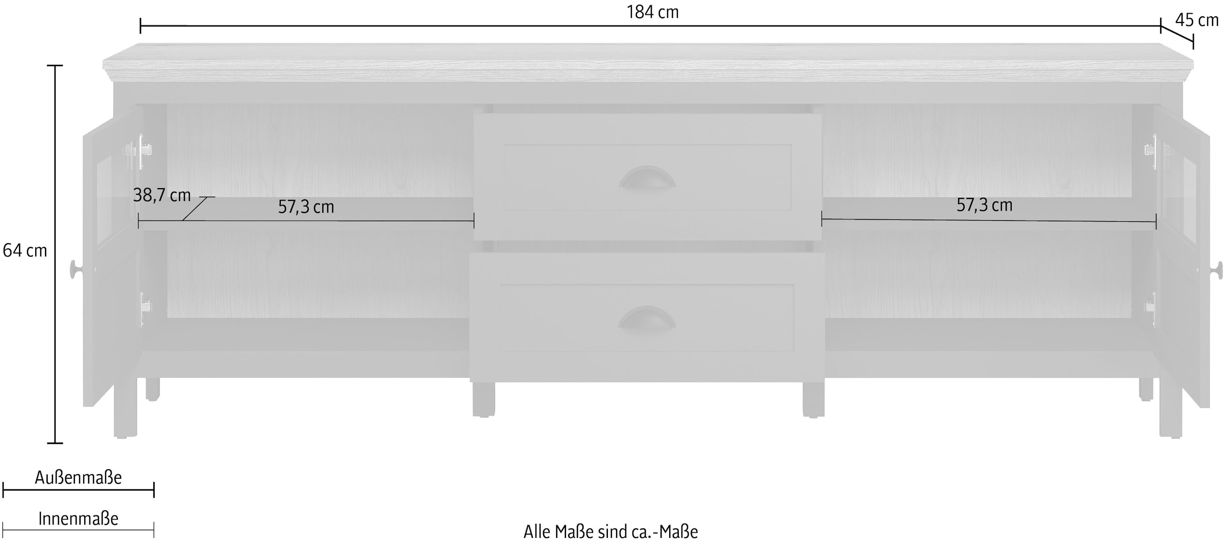 Home affaire TV-Board »Vienna«, (1 St.), Lowboard mit Beleuchtung und Vollauszug-Schublade - B/T/H 184/45/64 cm