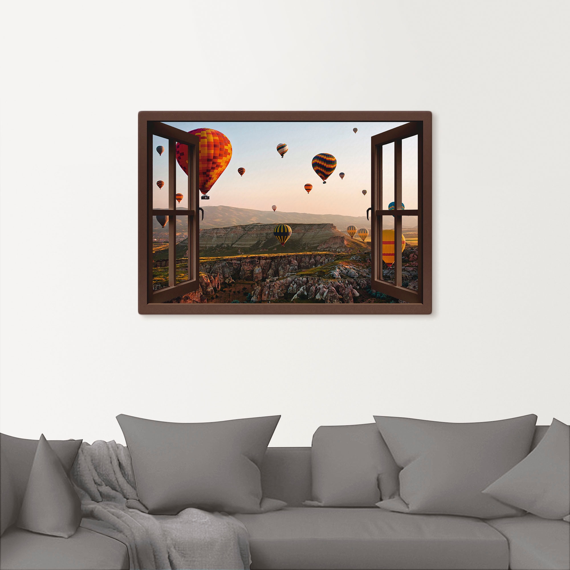 Artland Wandbild »Fensterblick Kappadokien Ballonfahrt«, Ballonfahren, (1 St.), als Leinwandbild, Poster, Wandaufkleber in verschied. Grössen