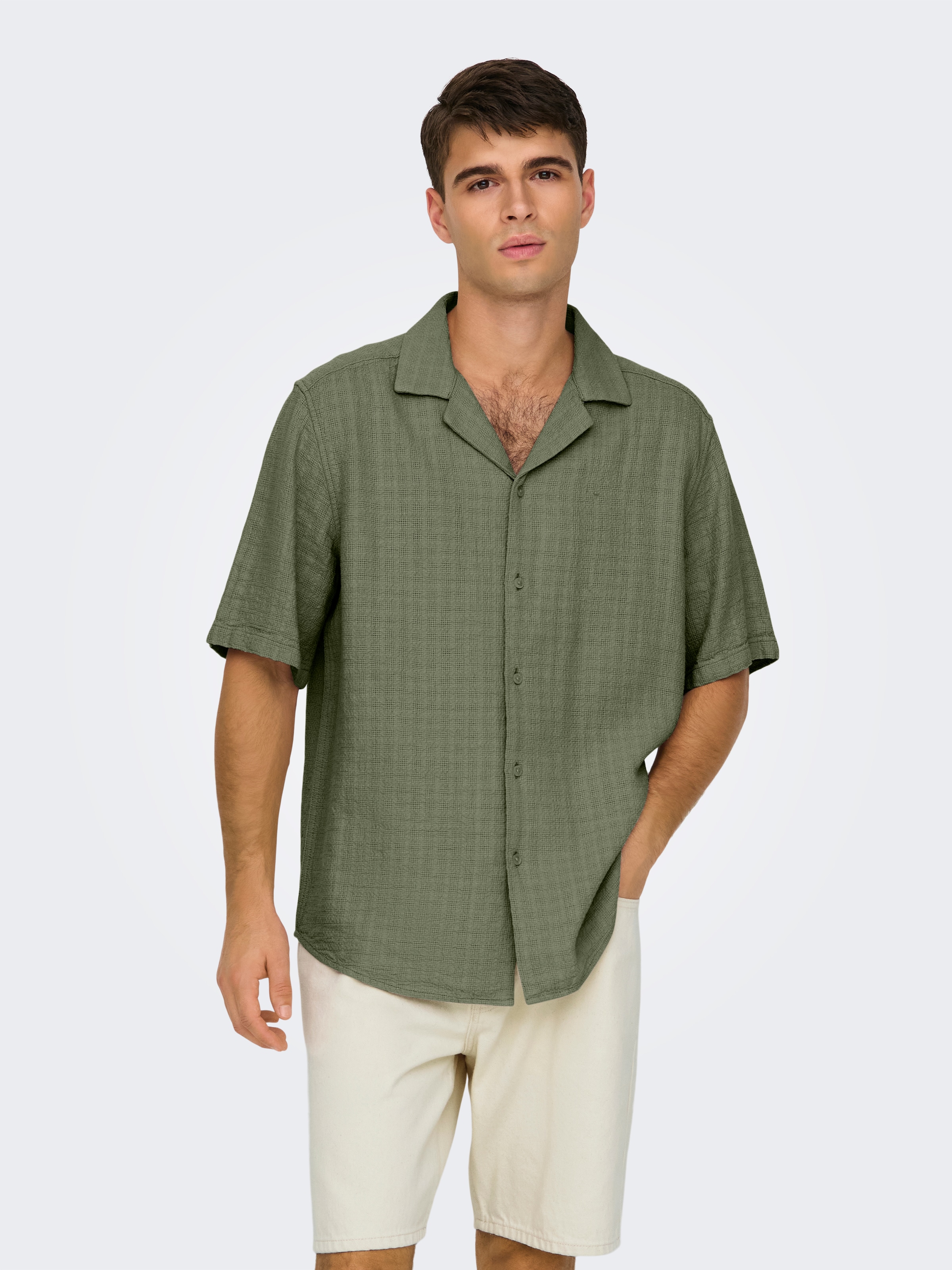 ONLY & SONS Kurzarmhemd »ONSLATHAM RLXSS RESORT LINEN STRUC 0257«