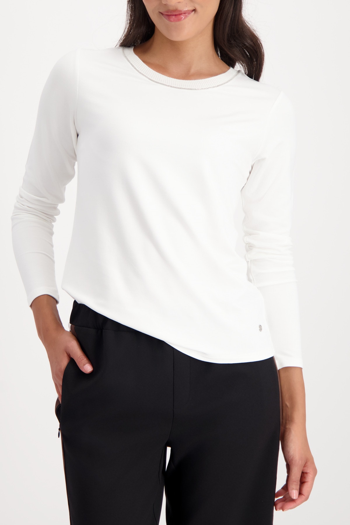 Monari Langarmshirt »Shirt Basic Schmuck Kette« Regular fit mit Rundhalsausschnitt