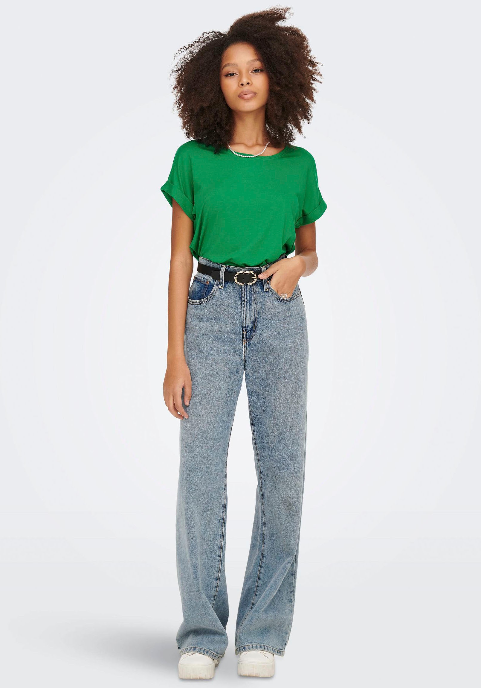 ONLY T-Shirt »ONLMOSTER – Kurzarmshirt mit Aufschlag und klassischem Look«, unifarben, casual, regular fit, Viskosemischung, Rundhals