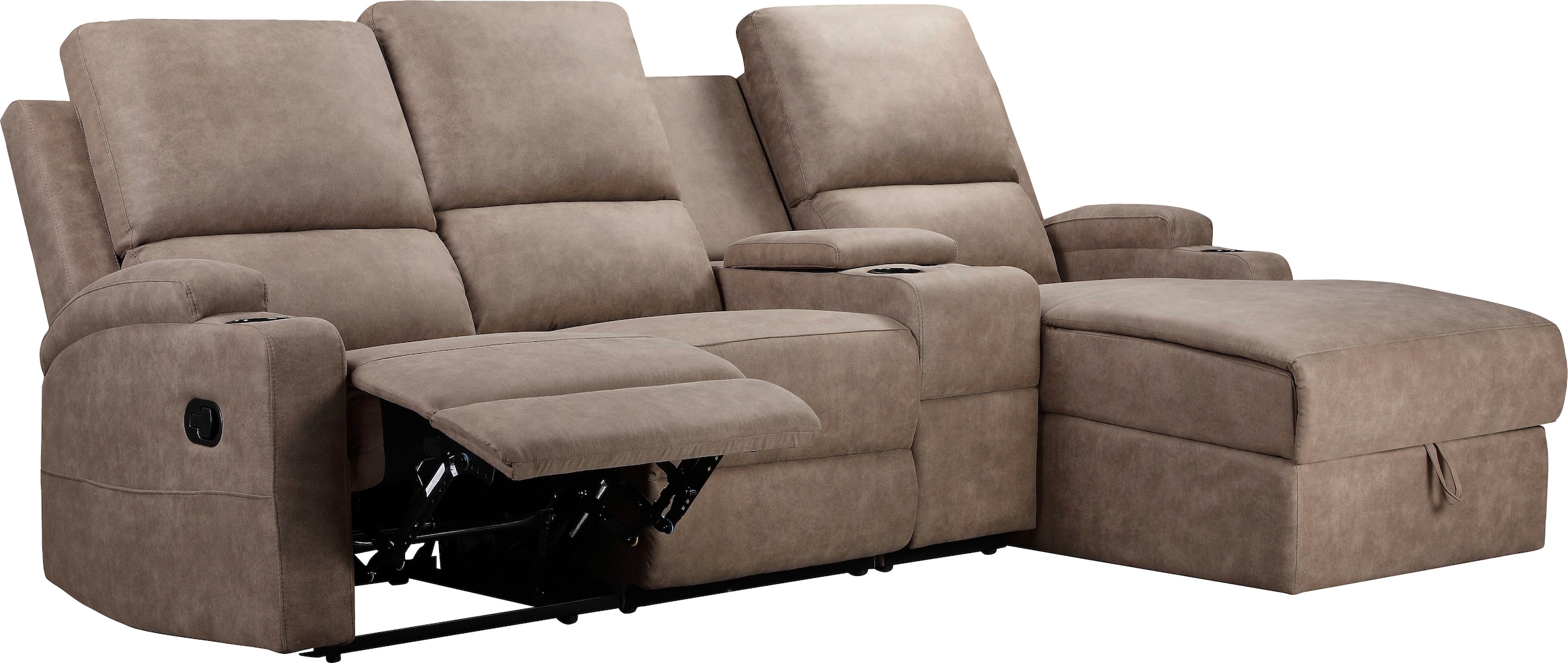 Home affaire Ecksofa »NAPORI Multimediasofa, 3er Kinosessel XXL, L-Form, 3 Bezugsstoffe«, Kinosofa mit Relaxfunktion, Getränkehalter, Staufach und Staukasten