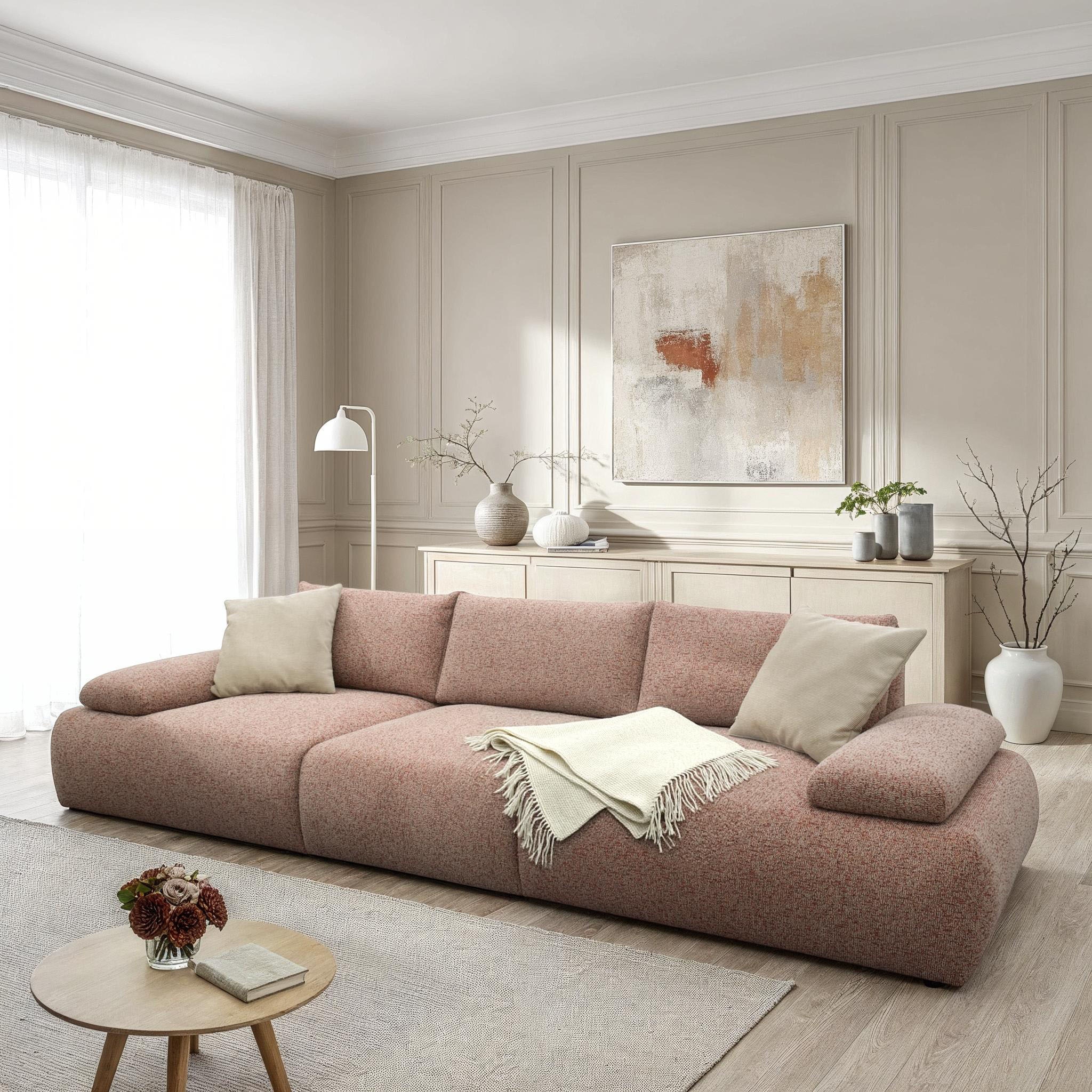 DOMO collection Big-Sofa »Évora Megasofa Breite 324 cm«, (3 St.), Federkern, inkl. Armlehnenverstellung, Struktur grob, rust