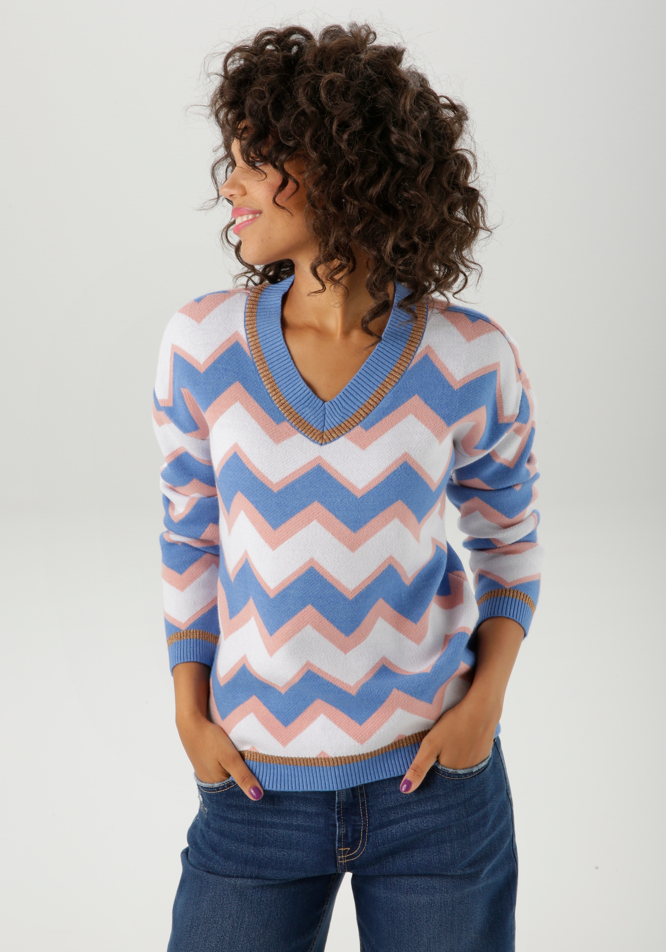 Aniston CASUAL Strickpullover im interessantem Zick-Zack-Muster