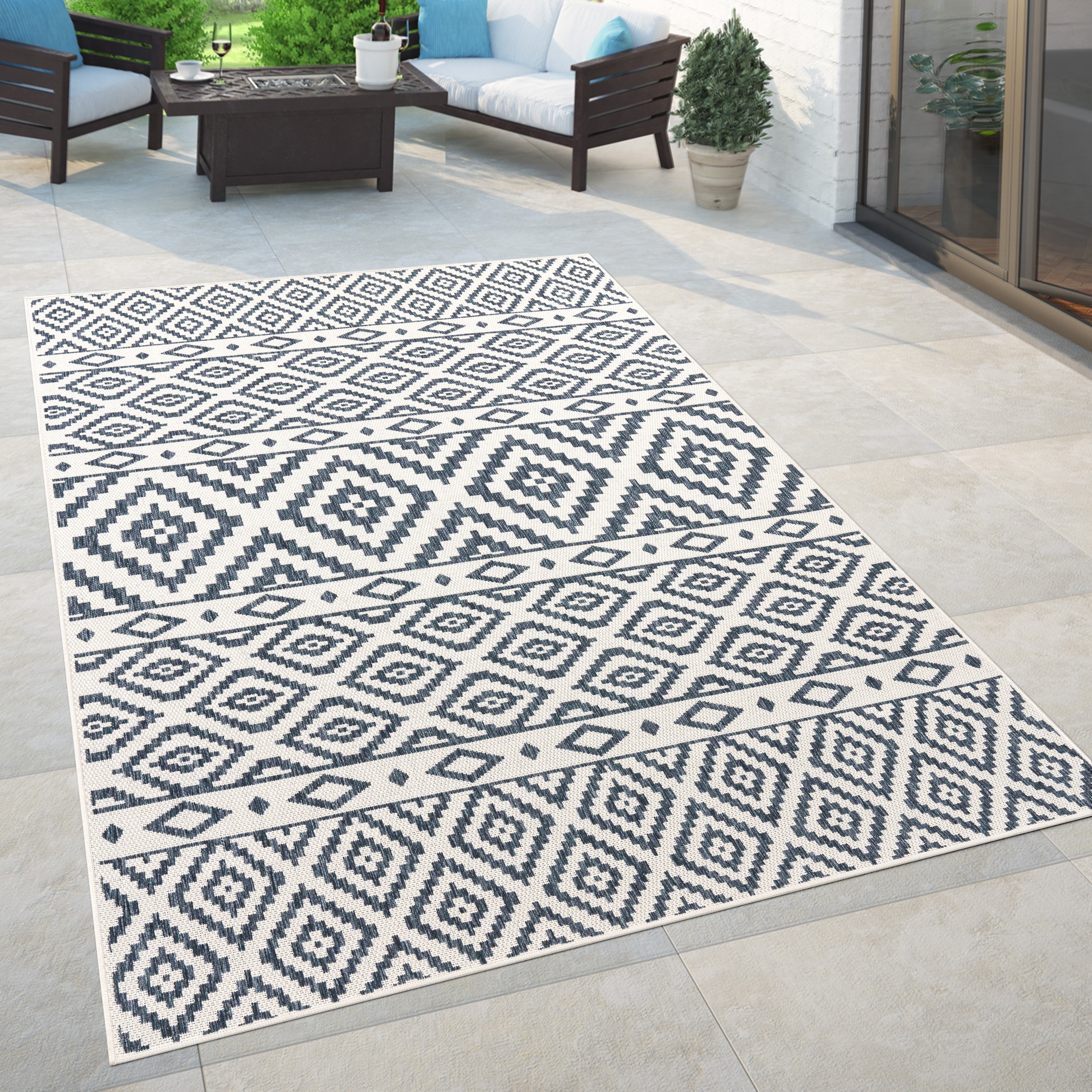 Paco Home Teppich »Coco 201«, rechteckig, 4 mm Höhe, Flachgewebe, Rauten Design, In- und Outdoor geeignet, Wohnzimmer