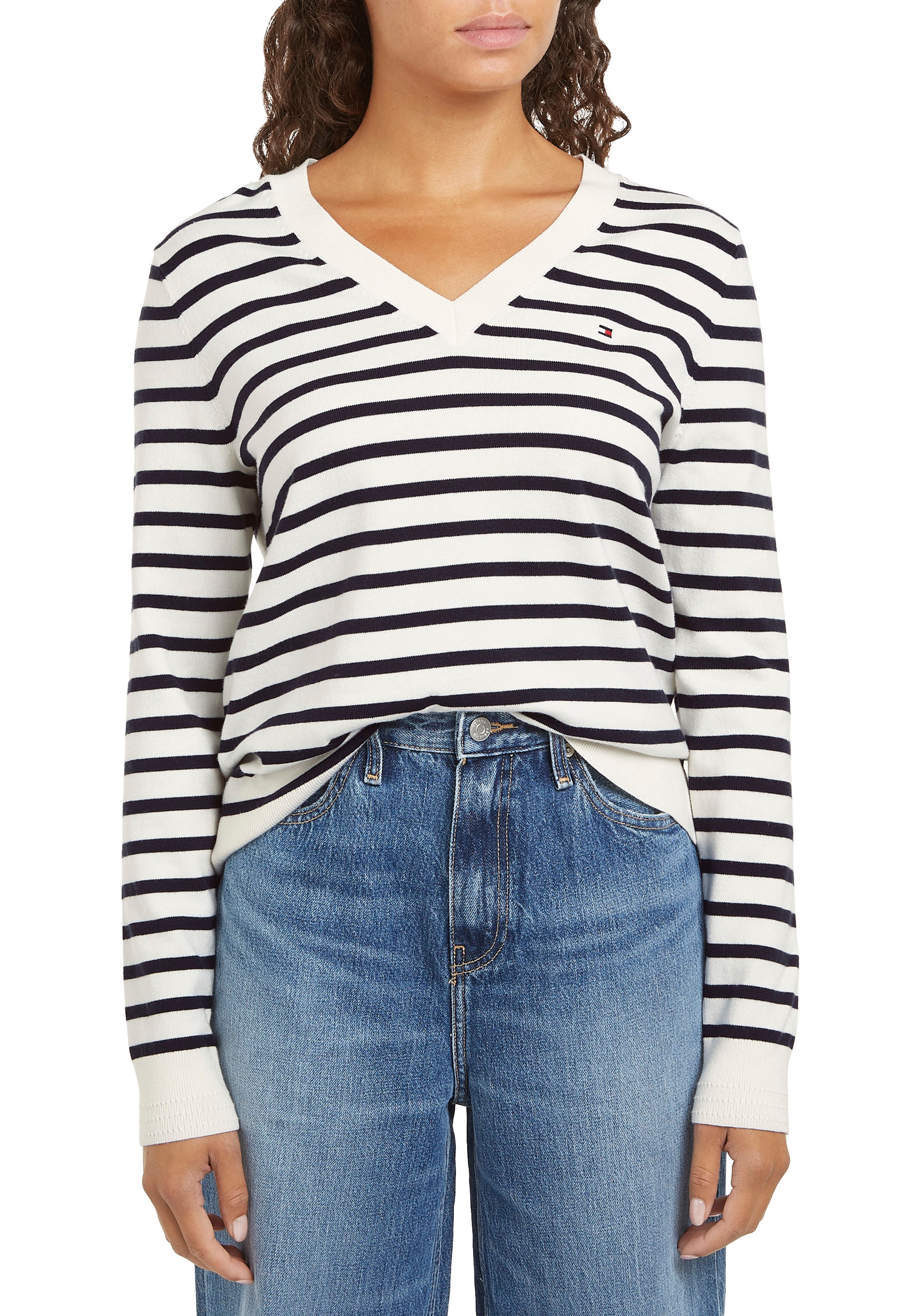 Tommy Hilfiger V-Ausschnitt-Pullover, mit Logo-Stickerei