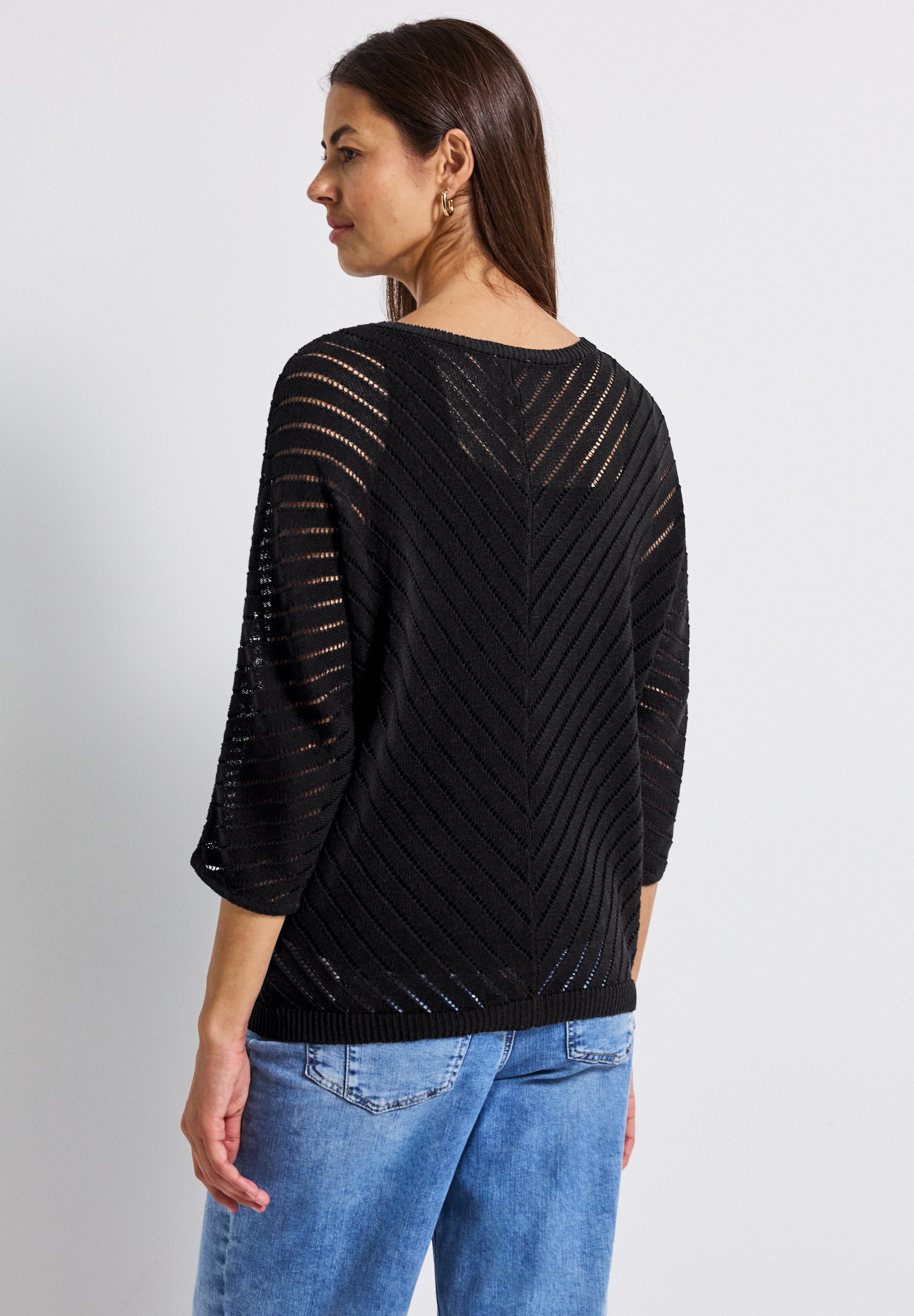 STREET ONE Strickpullover, mit durchscheinenden Häkel-Details und grafischem Muster