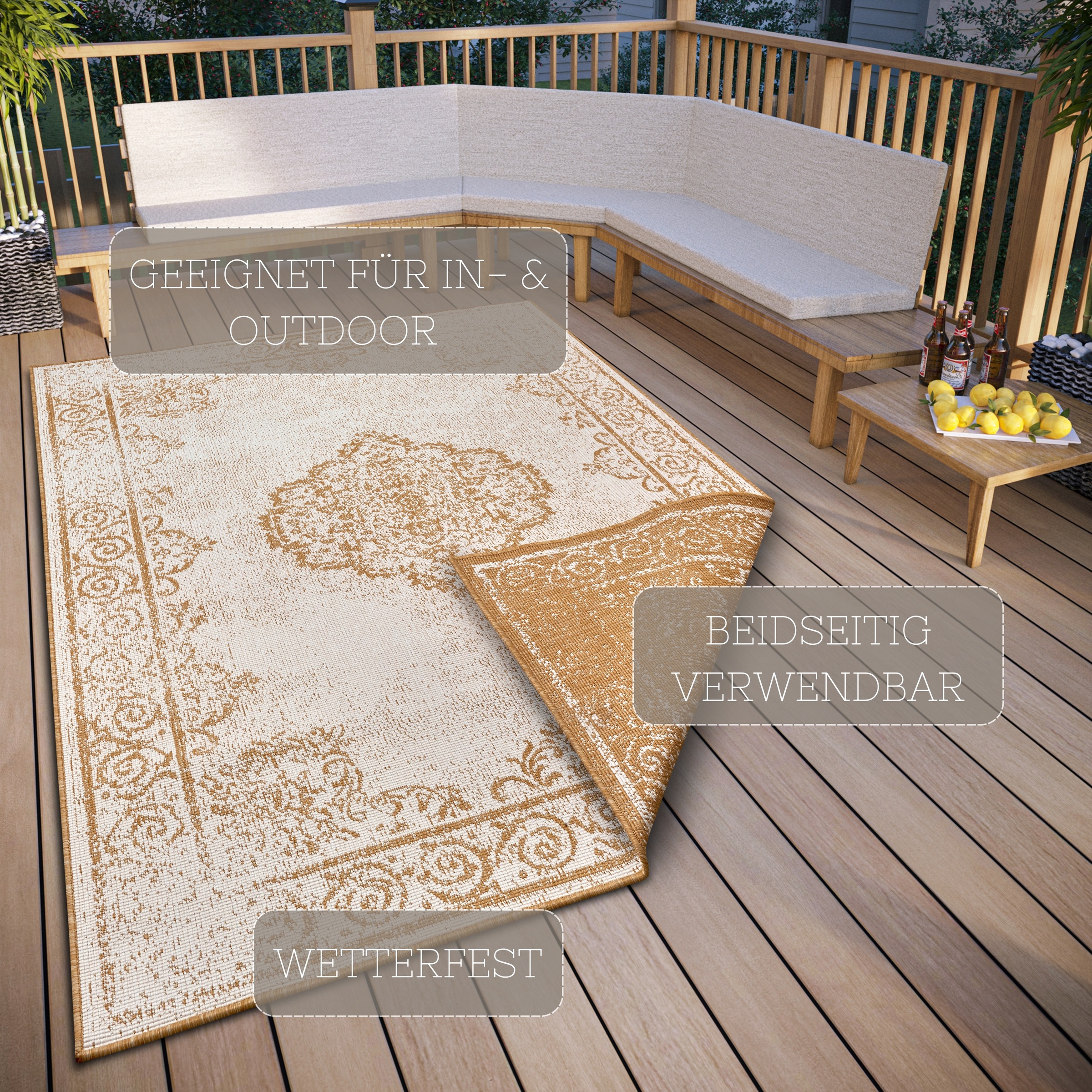 HANSE Home Teppich »CEBU Wendeteppich«, rechteckig, 5 mm Höhe, In-& Outdoor, Wetterfest, Balkon, Wohnzimmer, Wasserfest, Orientalisch
