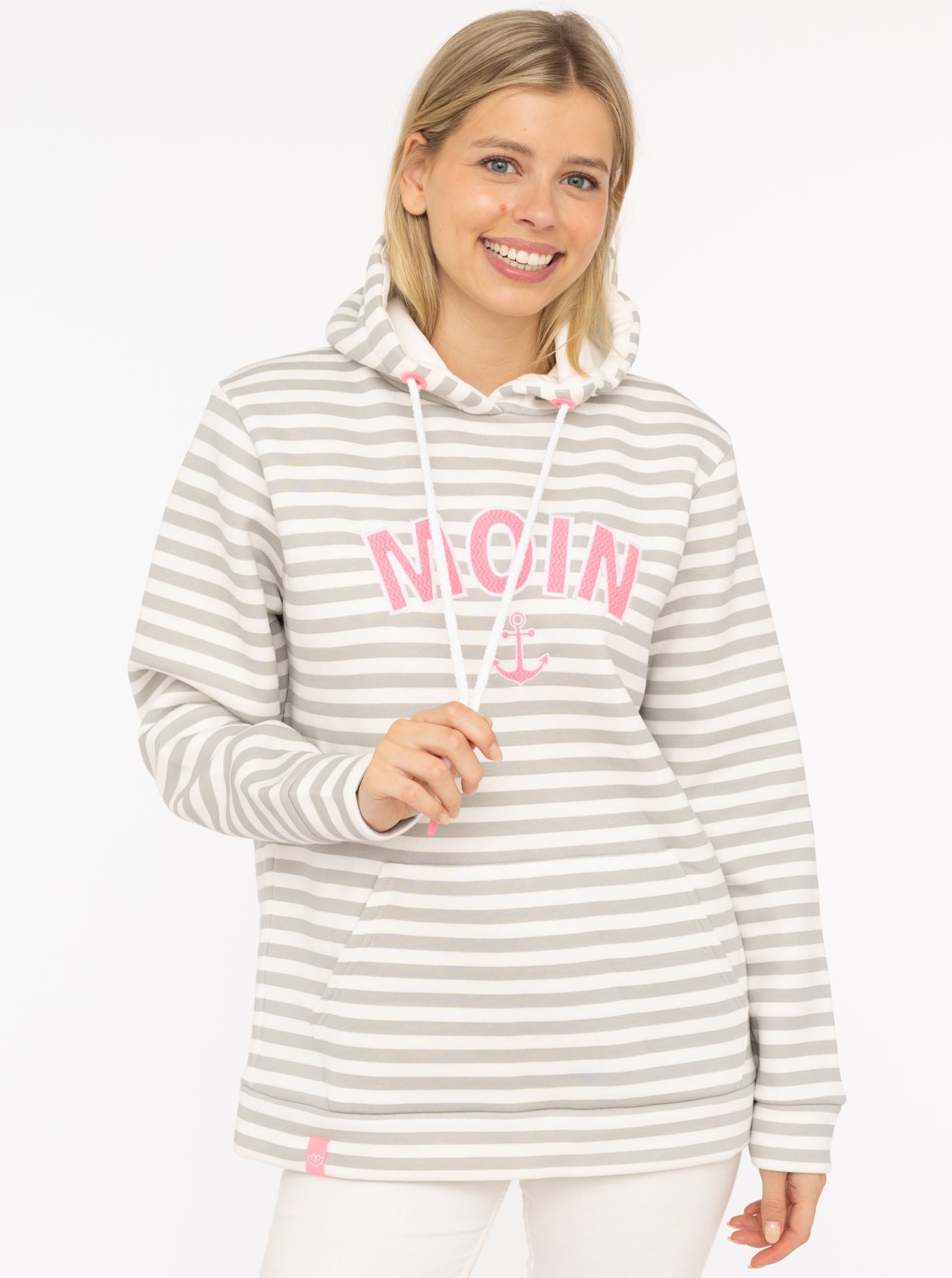 Zwillingsherz Kapuzensweatshirt »"Streifen Moin"«, gestreift, grosse "MOIN"- und Anker -Stickerei, Tasche vorne