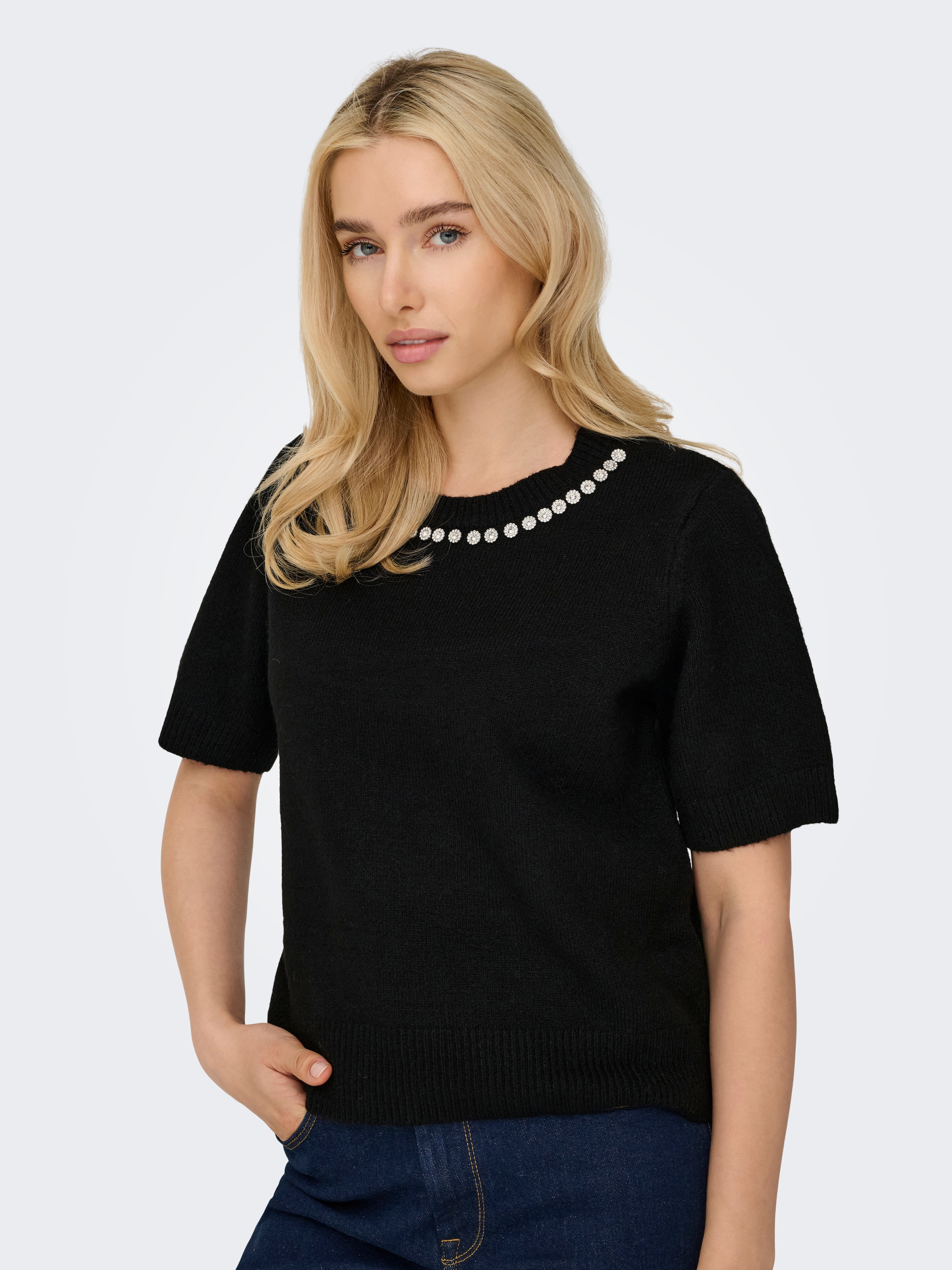 ONLY Kurzarmpullover »ONLABBY LIFE SS BLING TOP O-NECK KNT«