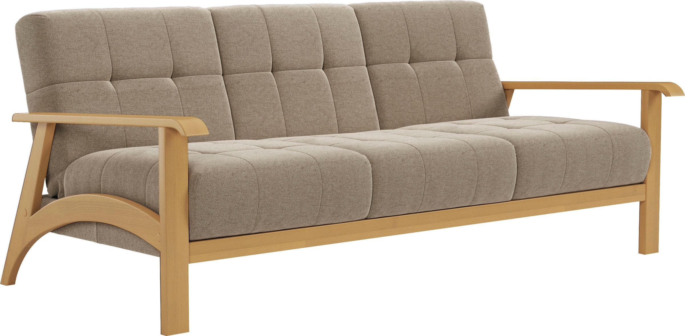 sit&more 3-Sitzer "Billund" Armlehnen aus eichefarbigem Buchenholz, verschiedene Bezüge und Farben