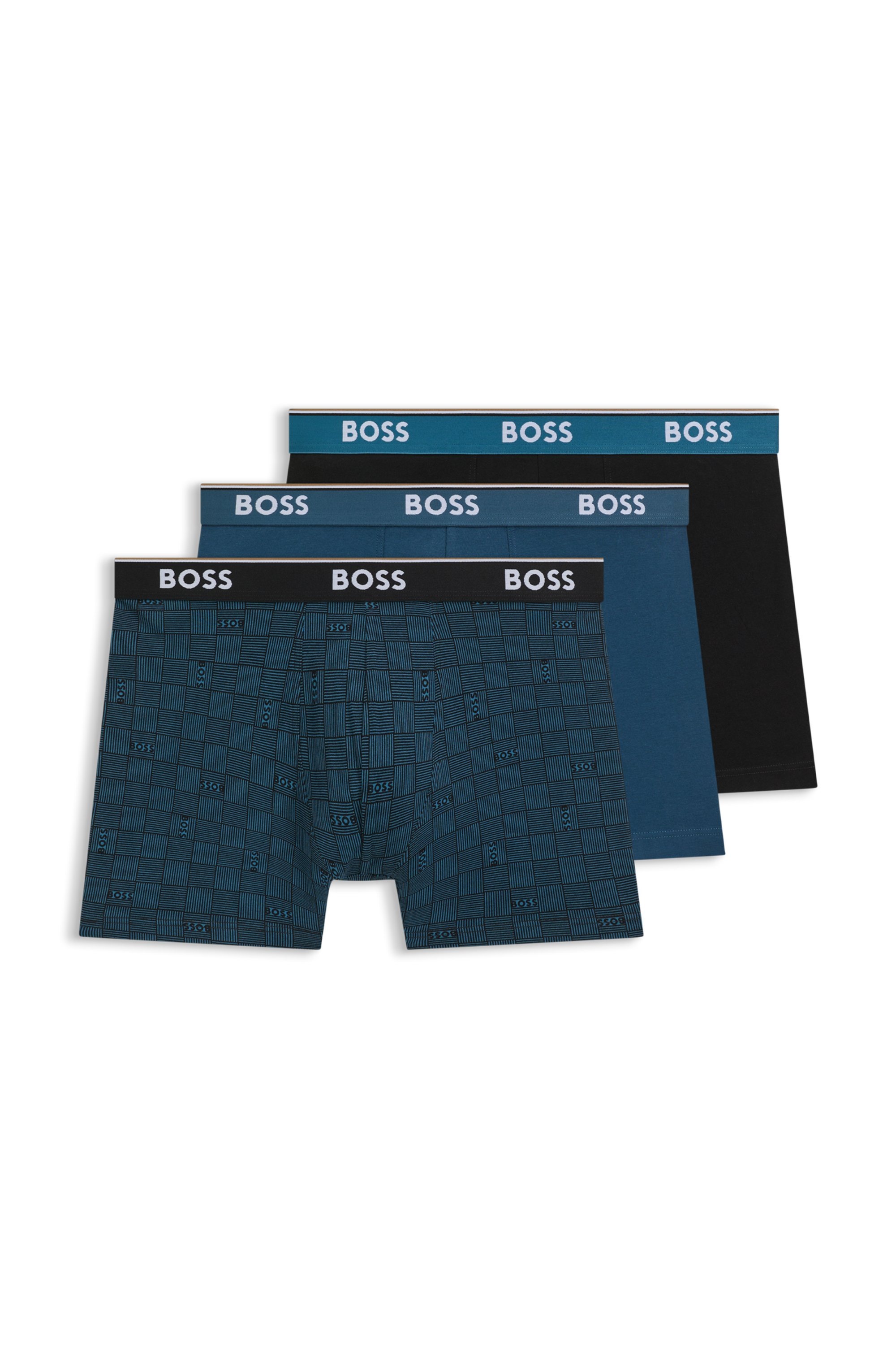 BOSS Boxershorts »Boxer Brief 3P Power Design« 3 Stk. mit 2x Uni und 1x Muster