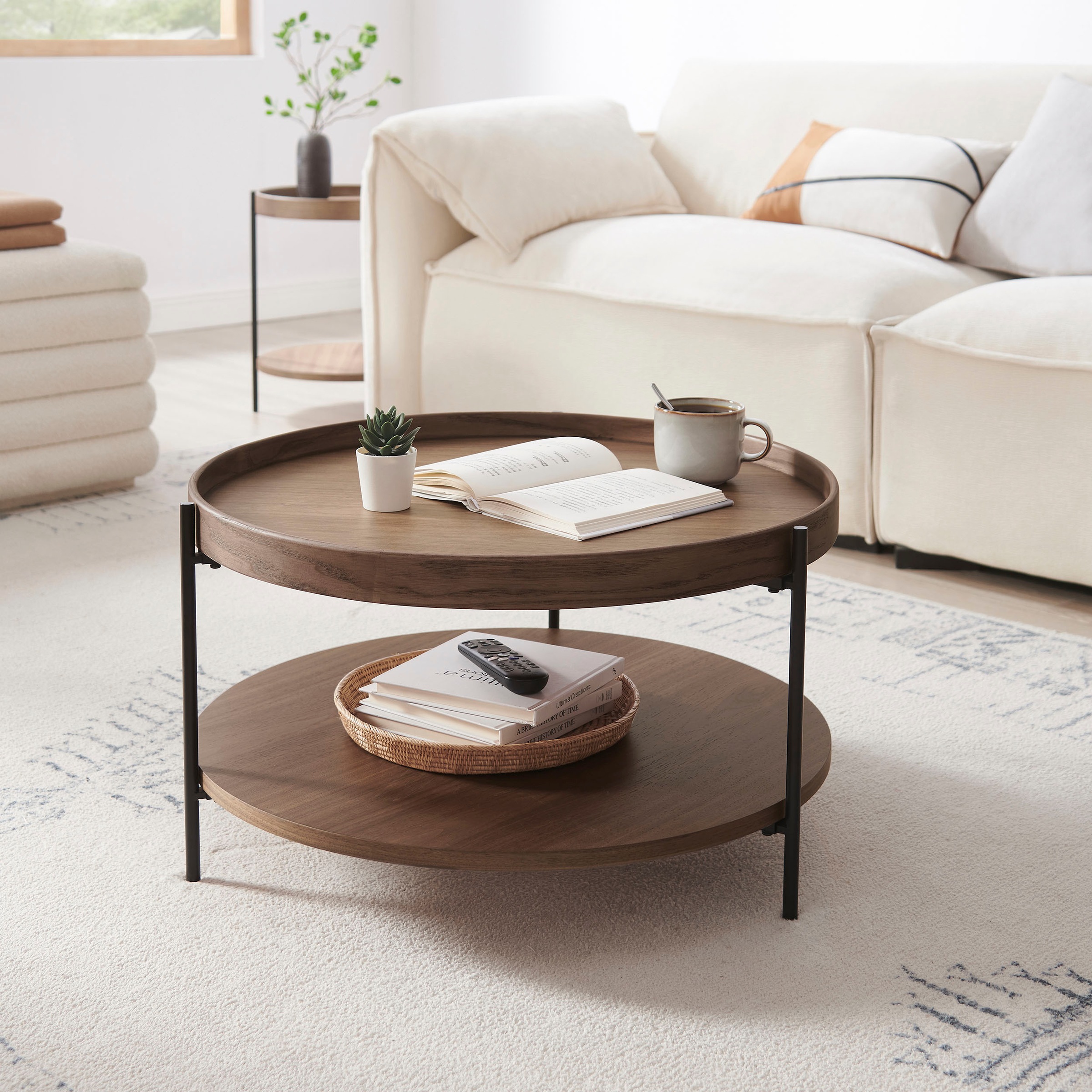 SalesFever Couchtisch "Chicago mit 2 Ablageflächen – moderner Design-Coffee-Table" 1 Stk. tlg. Stilvoller Wohnzimmertisch mit Stauraum, Holz & Metall