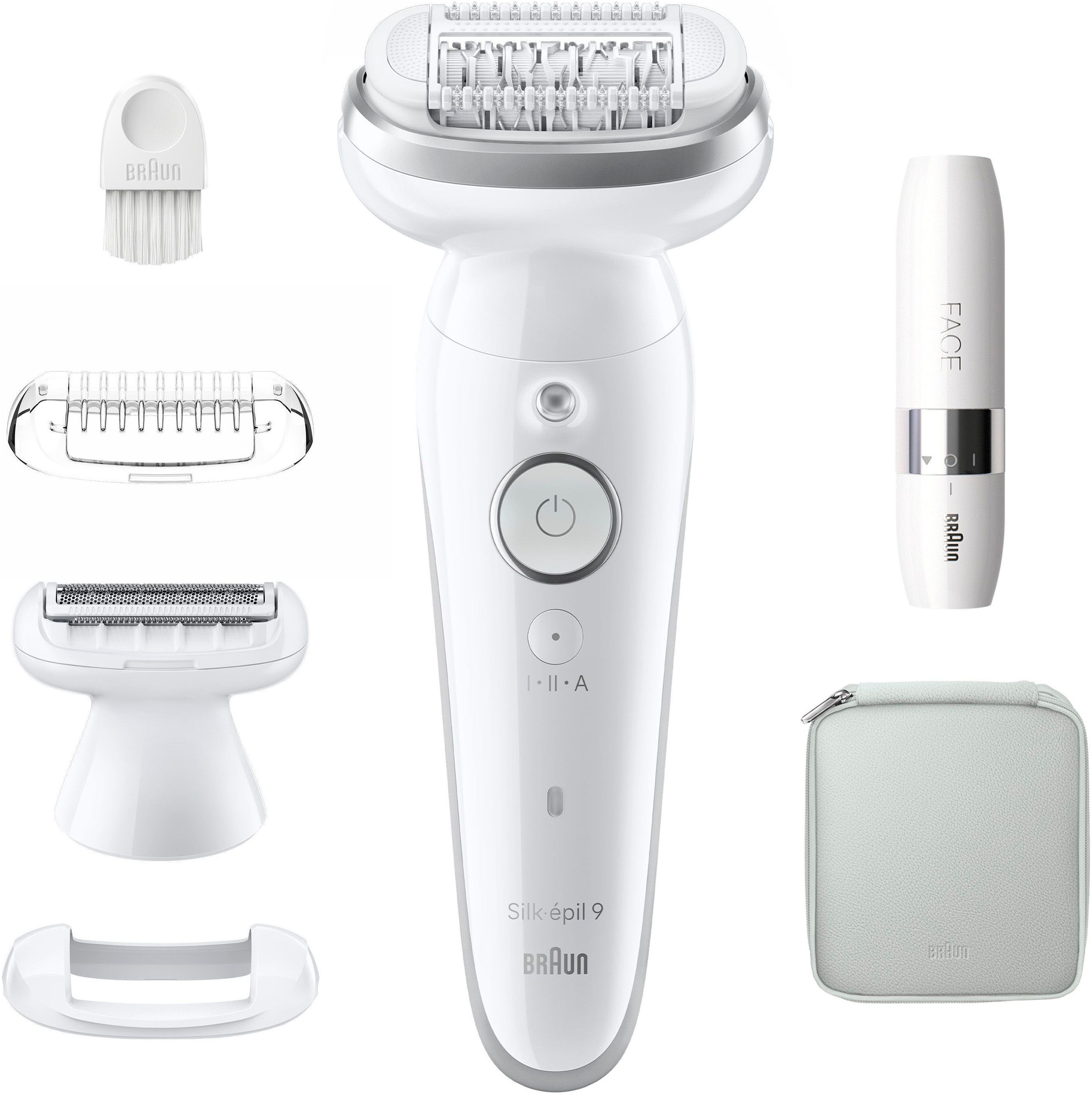Braun Epilierer »Silk-épil 9-341 SensoSmartTM«, mit Rasier- und Trimmeraufsatz & Mini-Rasierer für das Gesicht