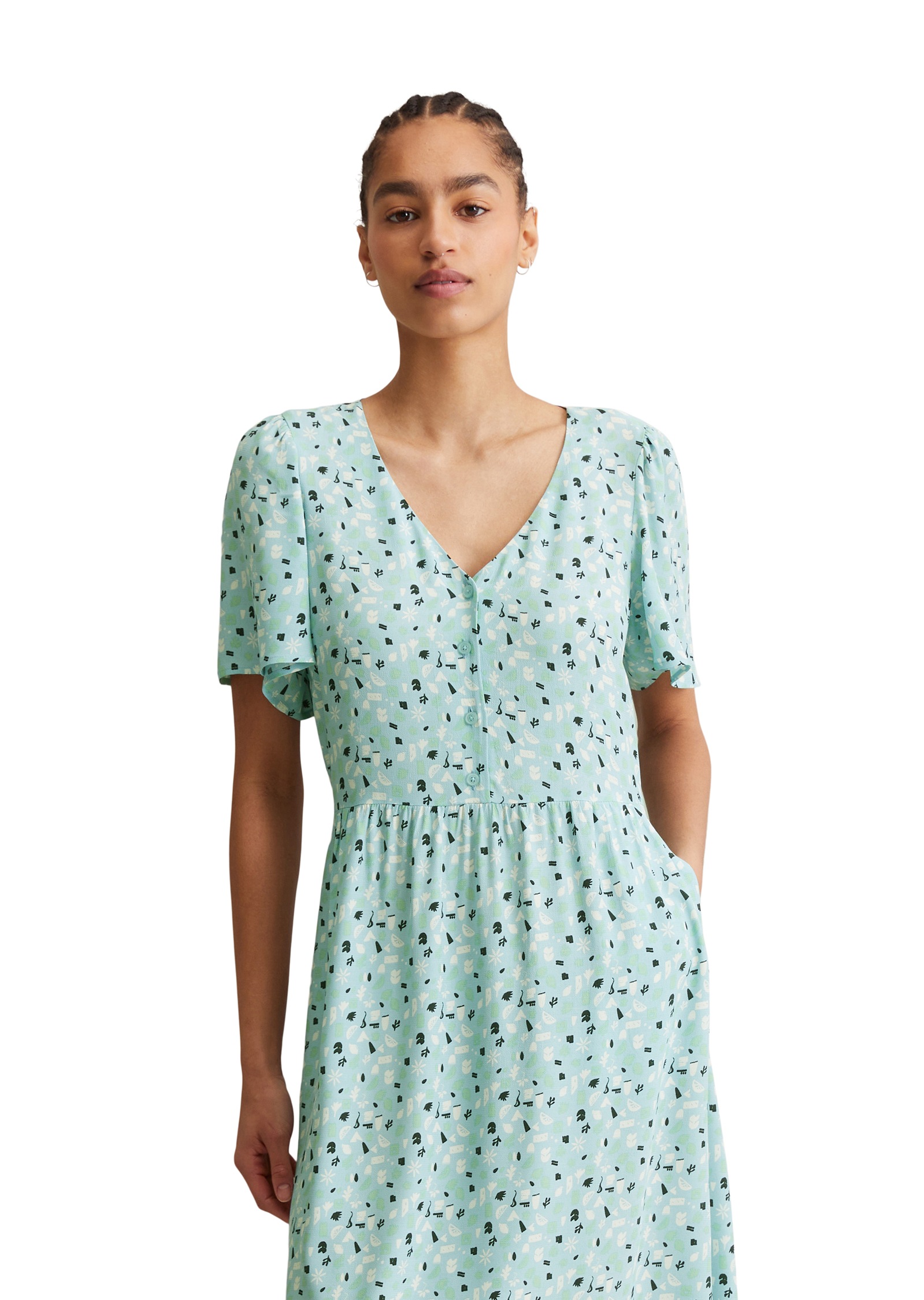 Marc O'Polo DENIM Sommerkleid eingelassene Taschen mit elastischer Taille und Allover-Print