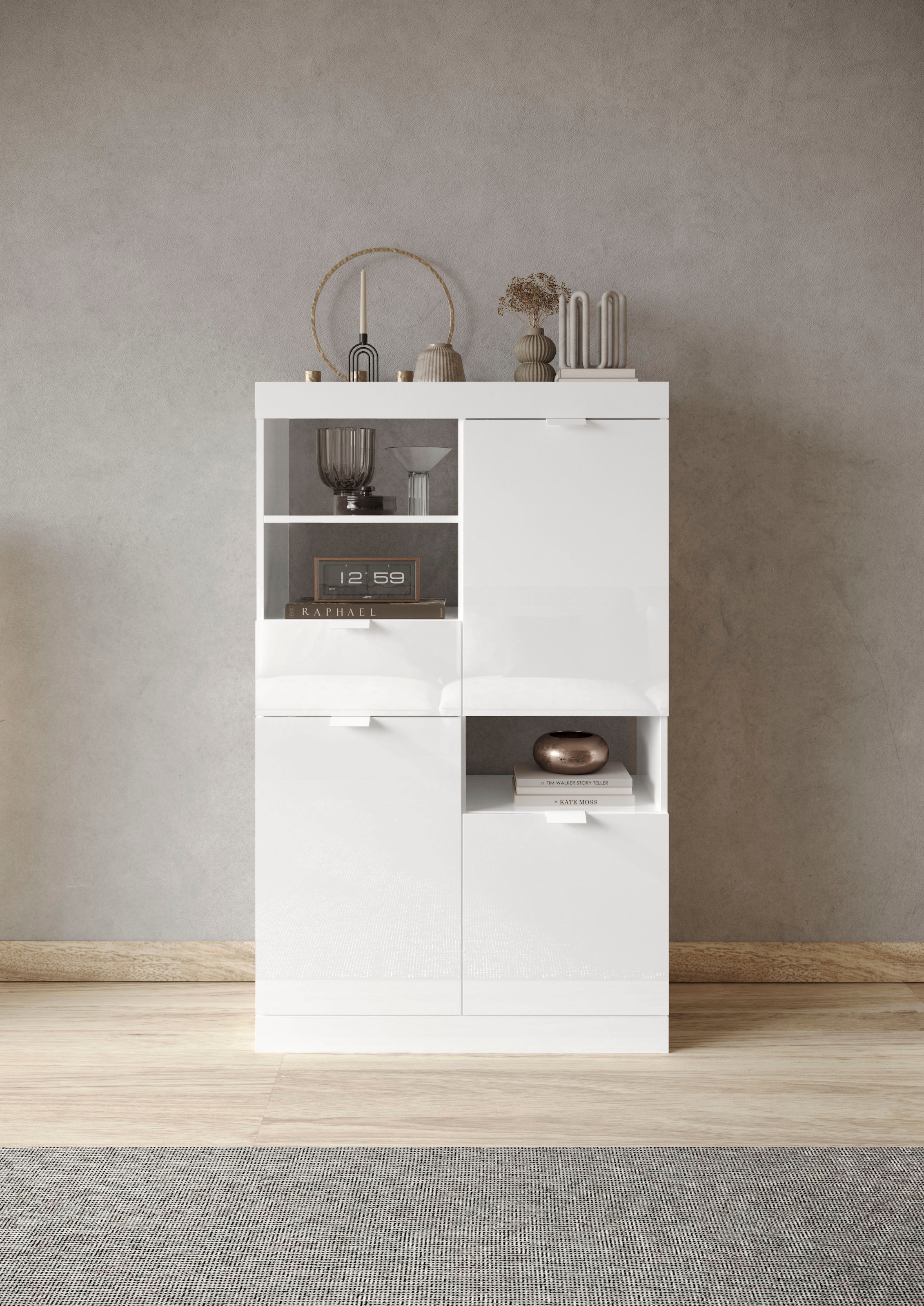 INOSIGN Highboard »Slim«, Breite 91 cm, weiss Hochglanz Lack