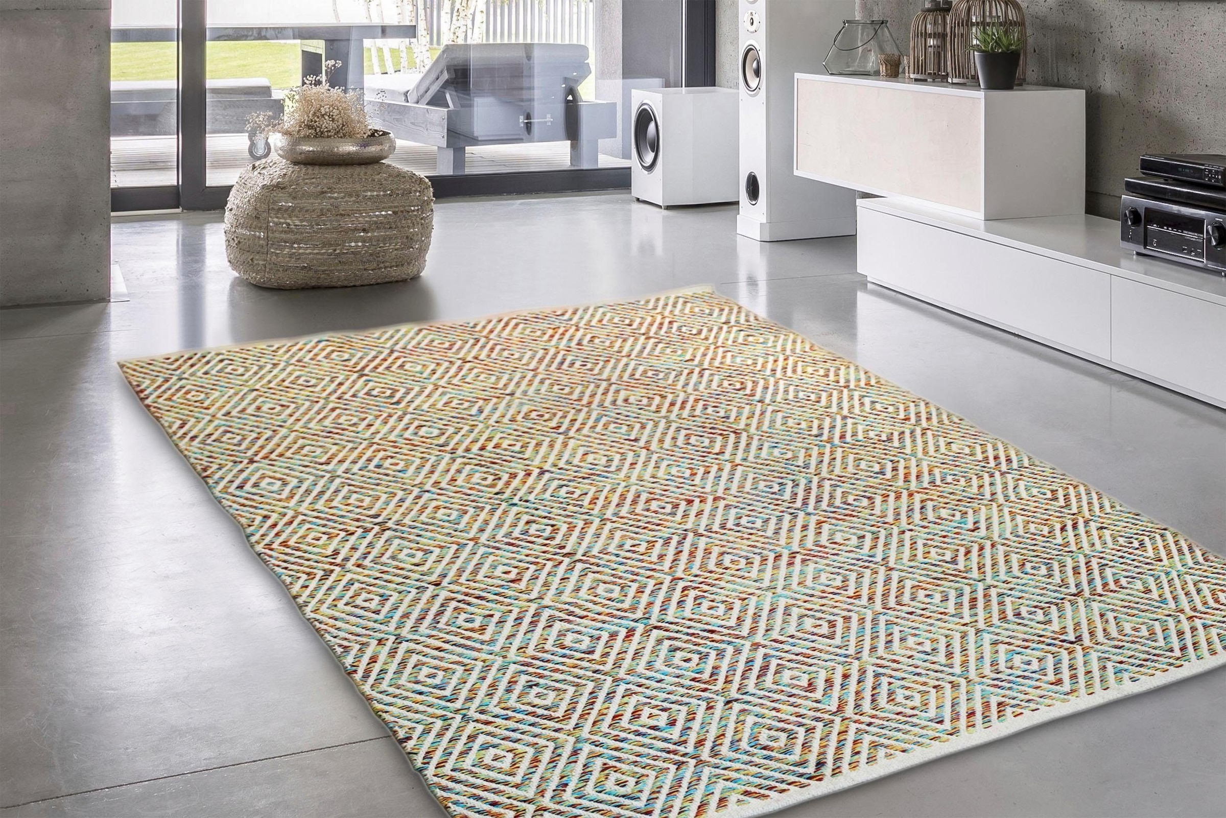 calo-deluxe Teppich »Luba 333«, rechteckig, 7 mm Höhe, reine Baumwolle, Wohnzimmer