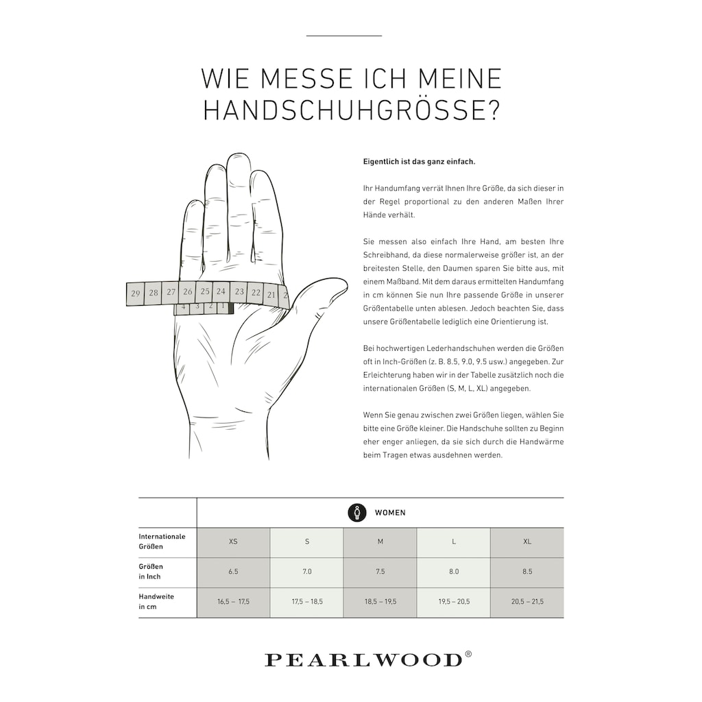 PEARLWOOD Lederhandschuhe »Emma«, Atmungsaktiv, Wärmeregulierend, Wind - und Wasserabweisend