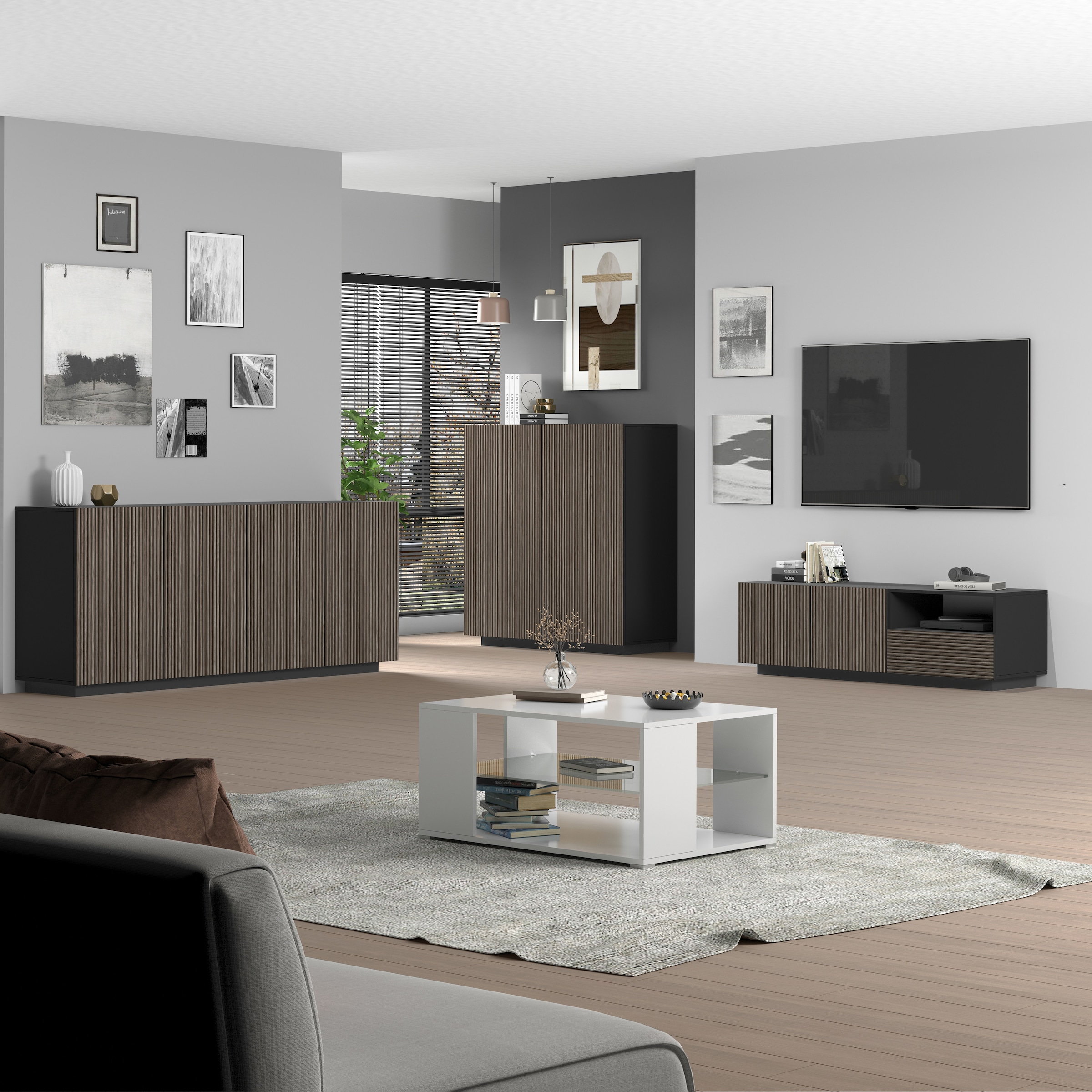 INOSIGN Highboard »Vega,Highboard,Kommode,120 cm«, mit 2 Türen,Fronten mit Rillen-Optik