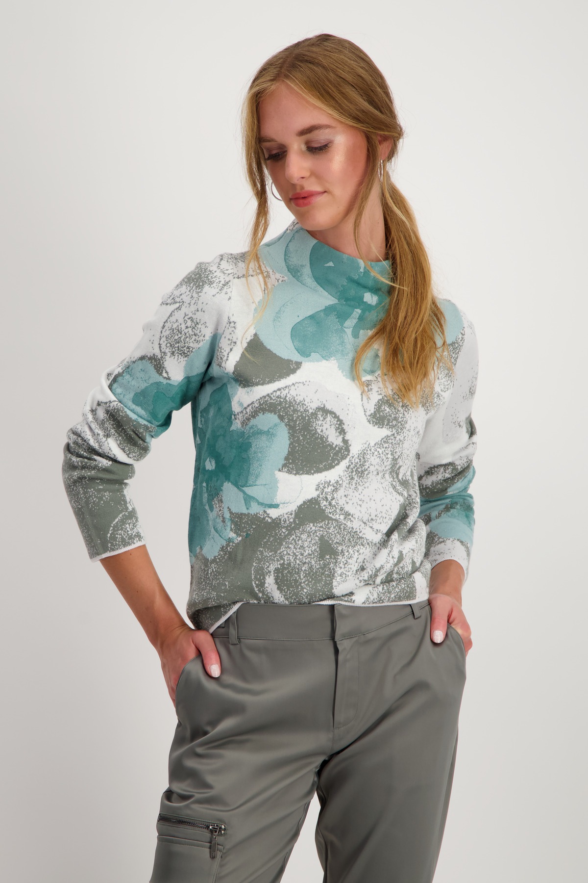 Monari Strickpullover mit Allover-Blumenmuster