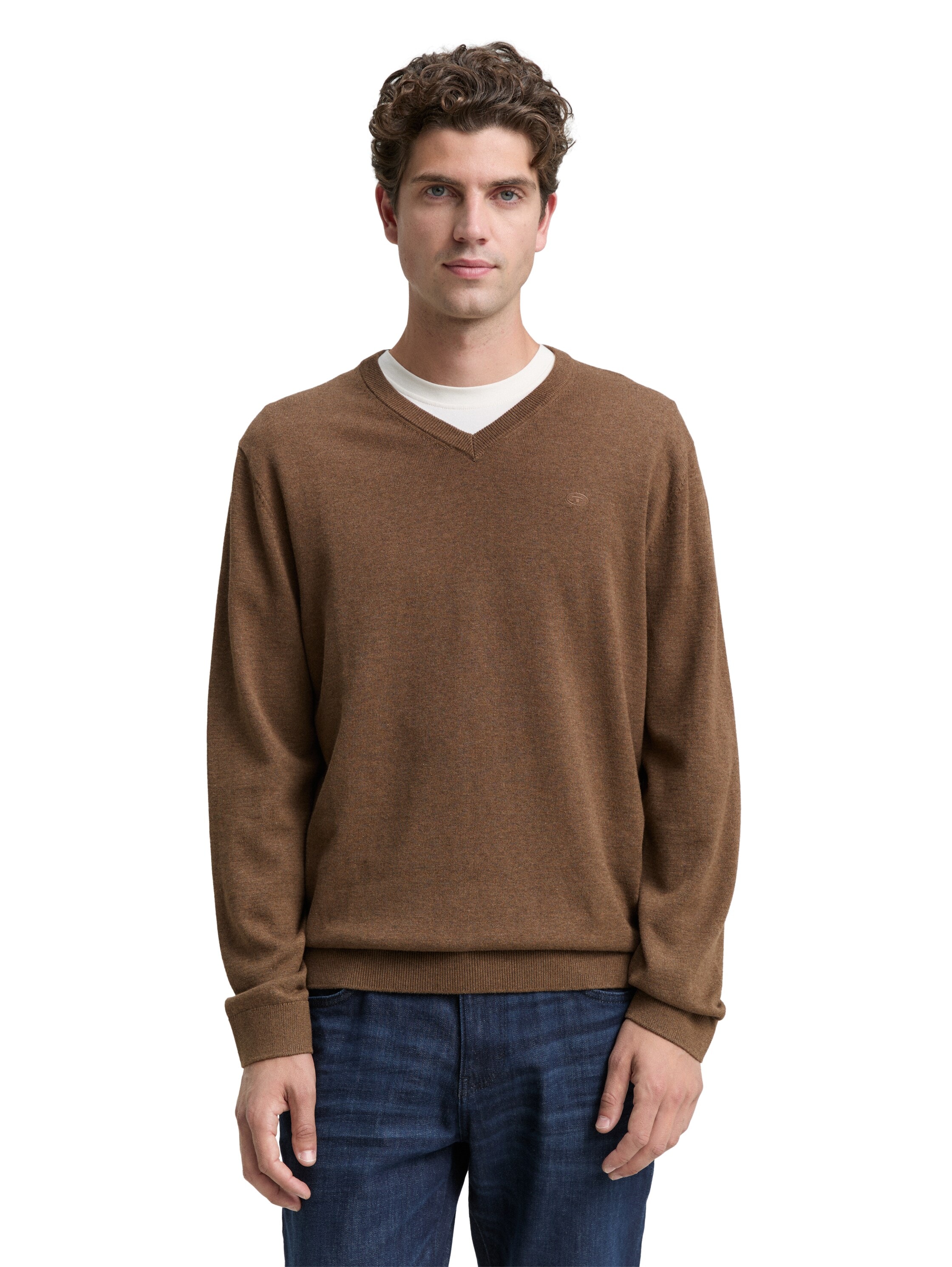 TOM TAILOR V-Ausschnitt-Pullover, mit kleiner Logo-Stickerei