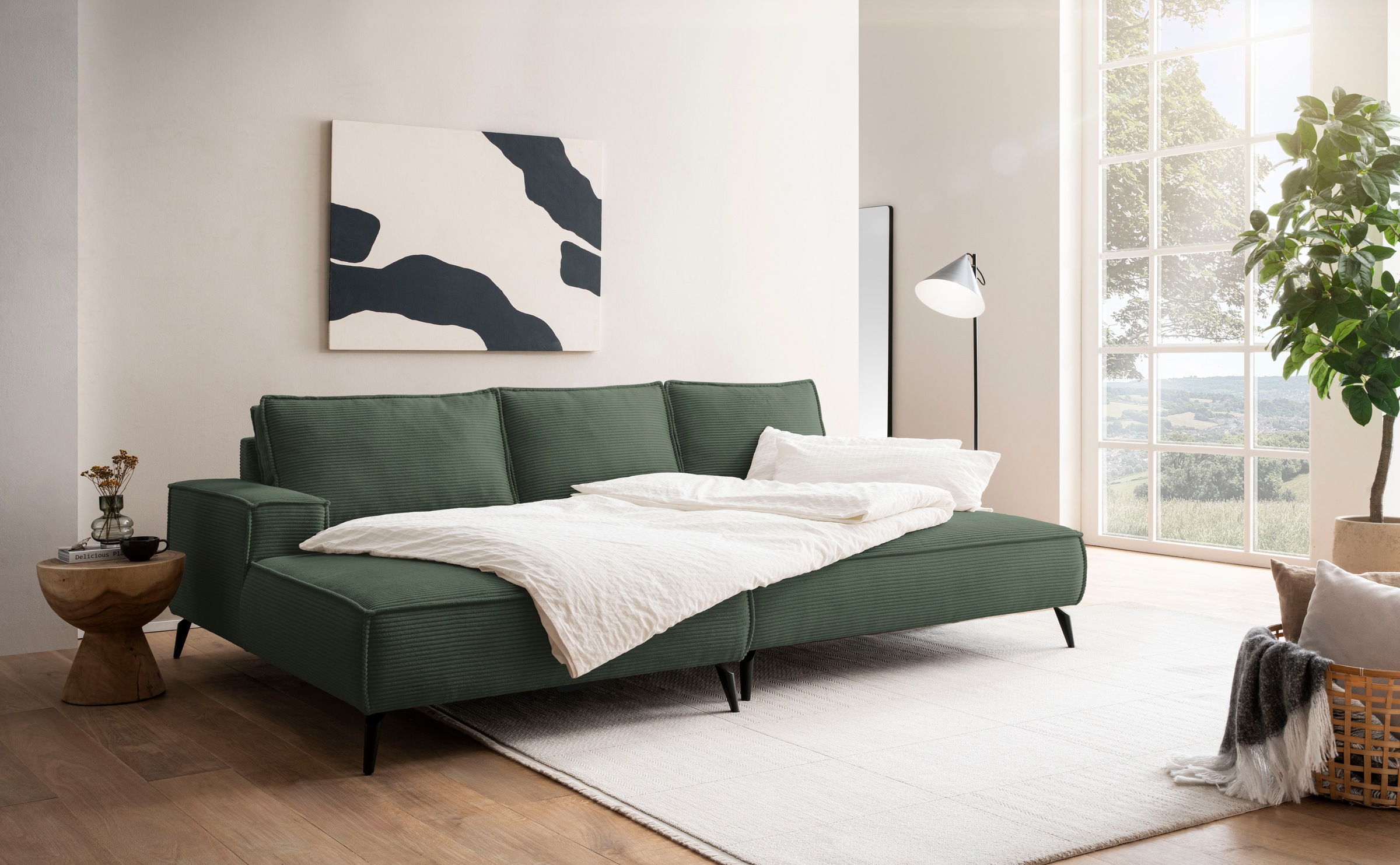 andas Ecksofa »TVINNU, L-Form in Cord, Sofa«, wahlweise Recamiere rechts/links, schwarze Füsse, bequemer Sitzkomfort
