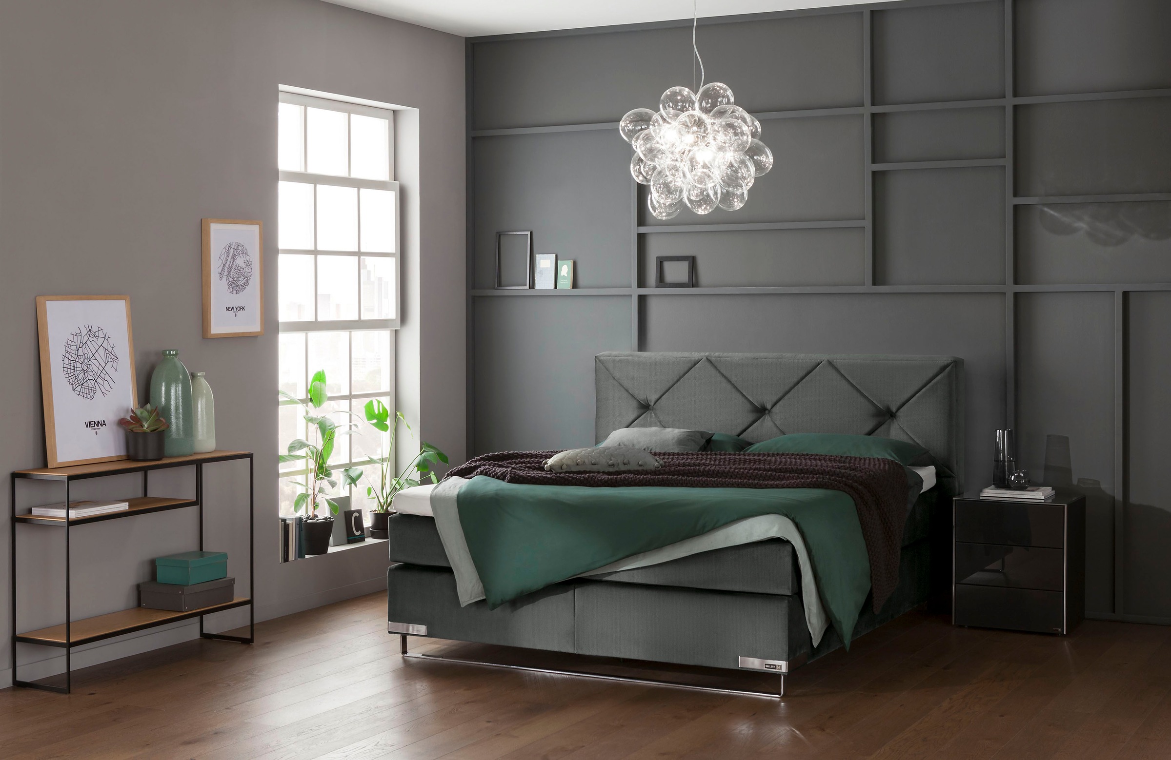 Musterring Boxspringbett »Dubai«, Kufe in Chrom, 3 Härtegrade, Kopfteil mit Knopfheftung