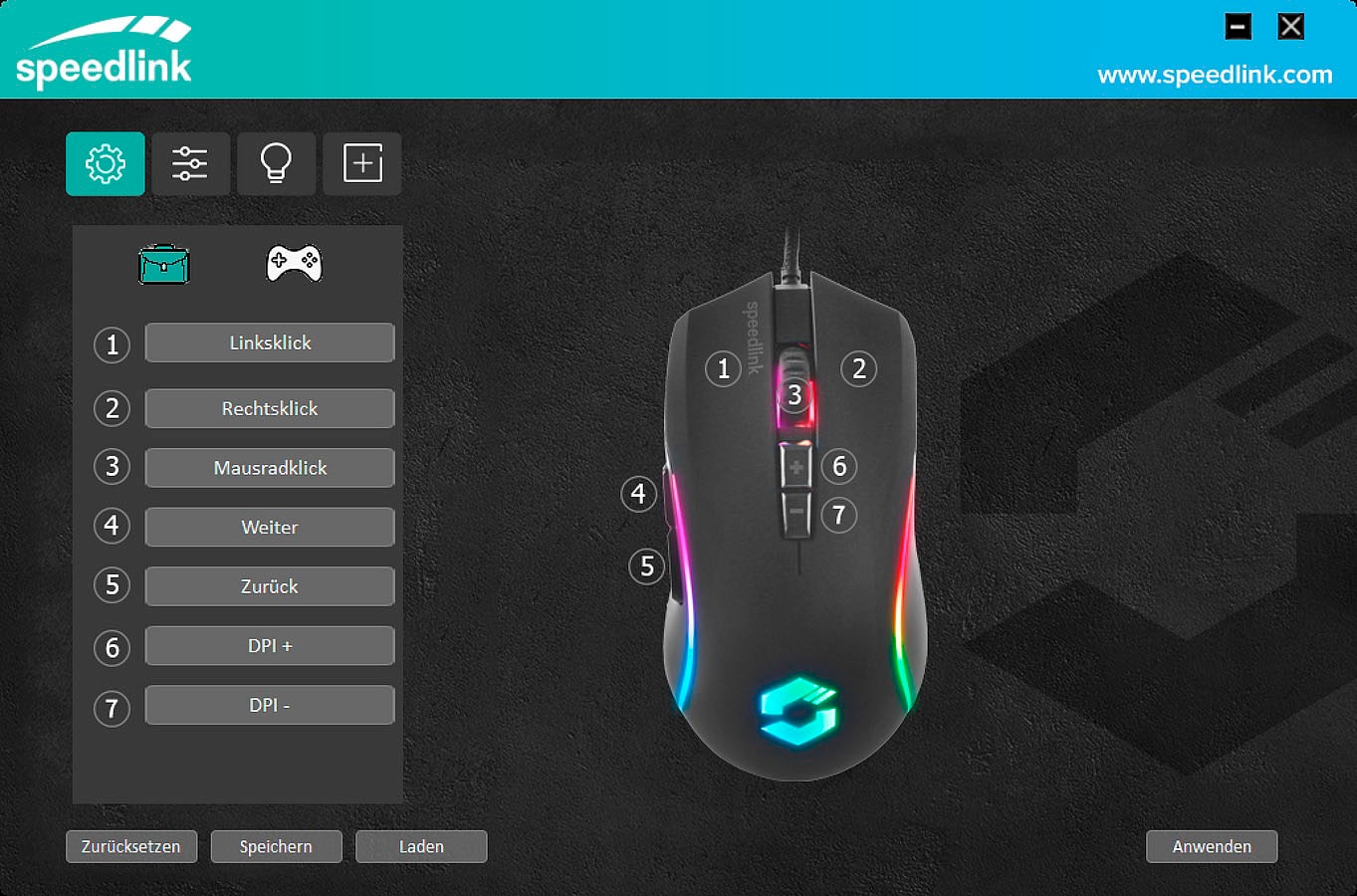 Speedlink Gaming-Maus »ZAVOS RGB LED Beleuchtung, 5 Tasten, DPI-Schalter bis 6400dpi«, kabelgebunden