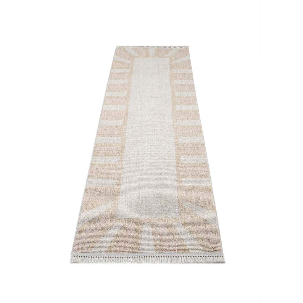 Carpet City Teppich »CLASICO 9152«, rechteckig, 11 mm Höhe, Läufer, Kurzflor, Hochtief-Muster, Boho, Fransen, Wohnzimmer